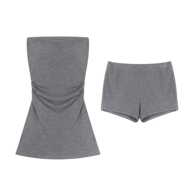 野生zero性感辣妹抹胸两件套装女夏季一字领露肩修身显瘦无袖上衣