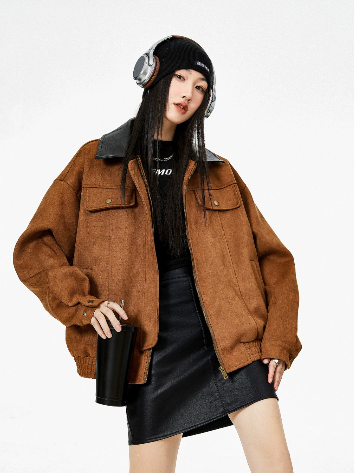 ICH MODE 美式复古巴恩风麂皮绒外套女2025新款秋冬工装夹克上衣