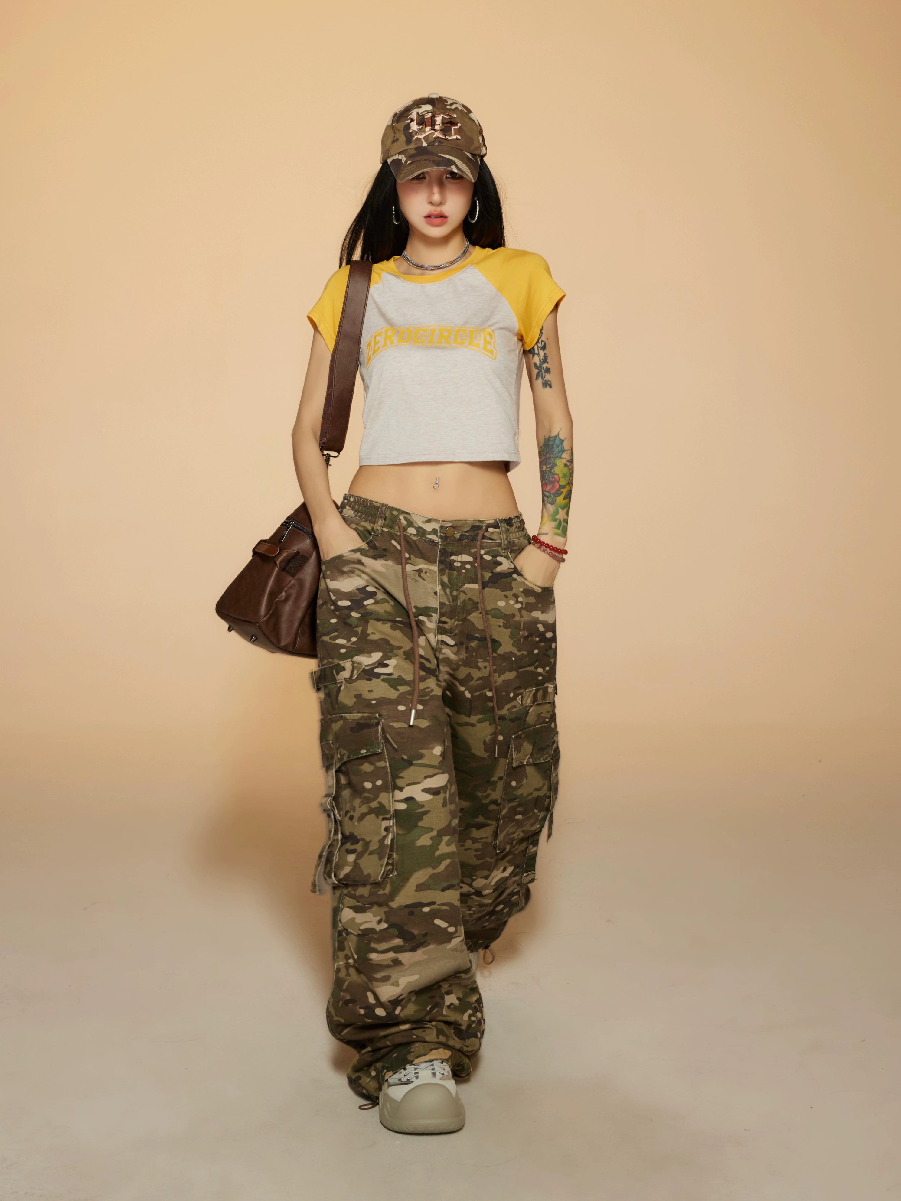 野生zerocircle 撞色插肩短袖t恤女春夏辣妹韩系宽松显瘦短款上衣