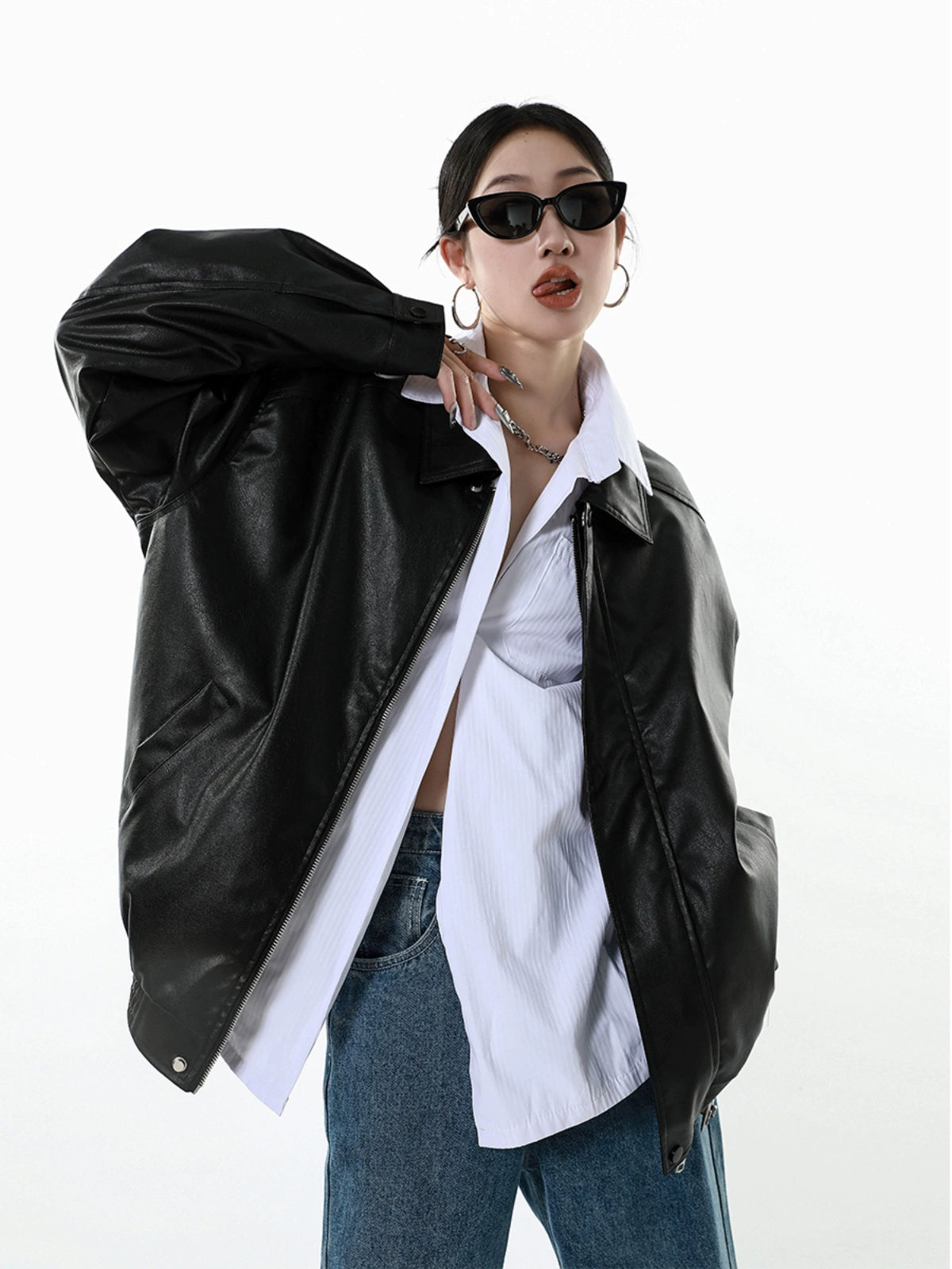 ICH MODE 美式复古棕色皮衣外套女秋冬美拉德皮夹克开衫上衣新款