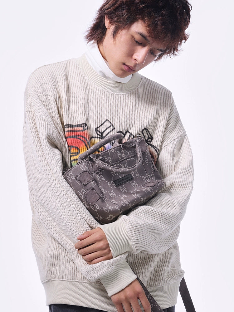 eeeeArtmonster"福美"满印复古帆布包韩版潮流贴布拼接手提斜挎包