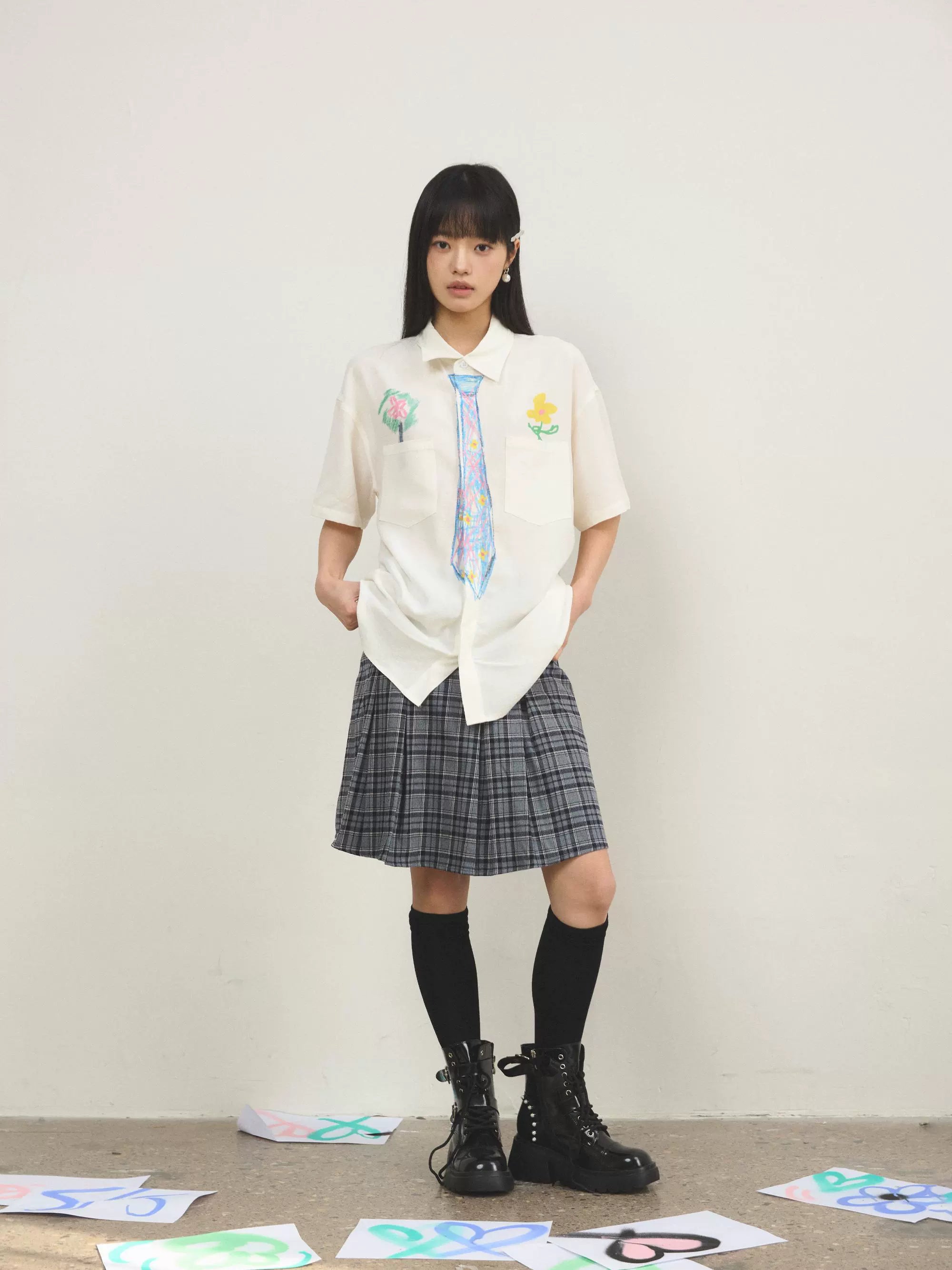 “豆蔻”| eeee创意趣味手绘涂鸦领带衬衣少年感追梦短袖衬衫版夏