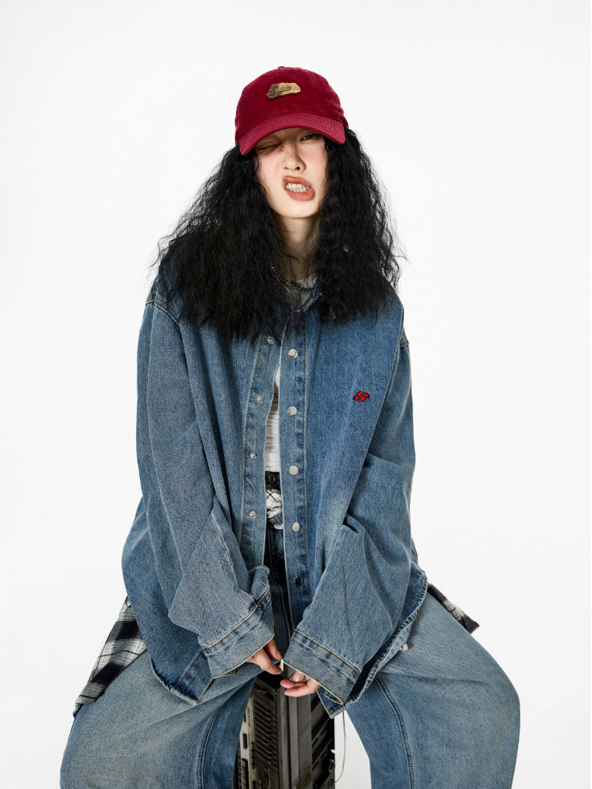 ICH MODE 美式复古牛仔衬衫女2025秋冬新款宽松衬衣外套长袖上衣