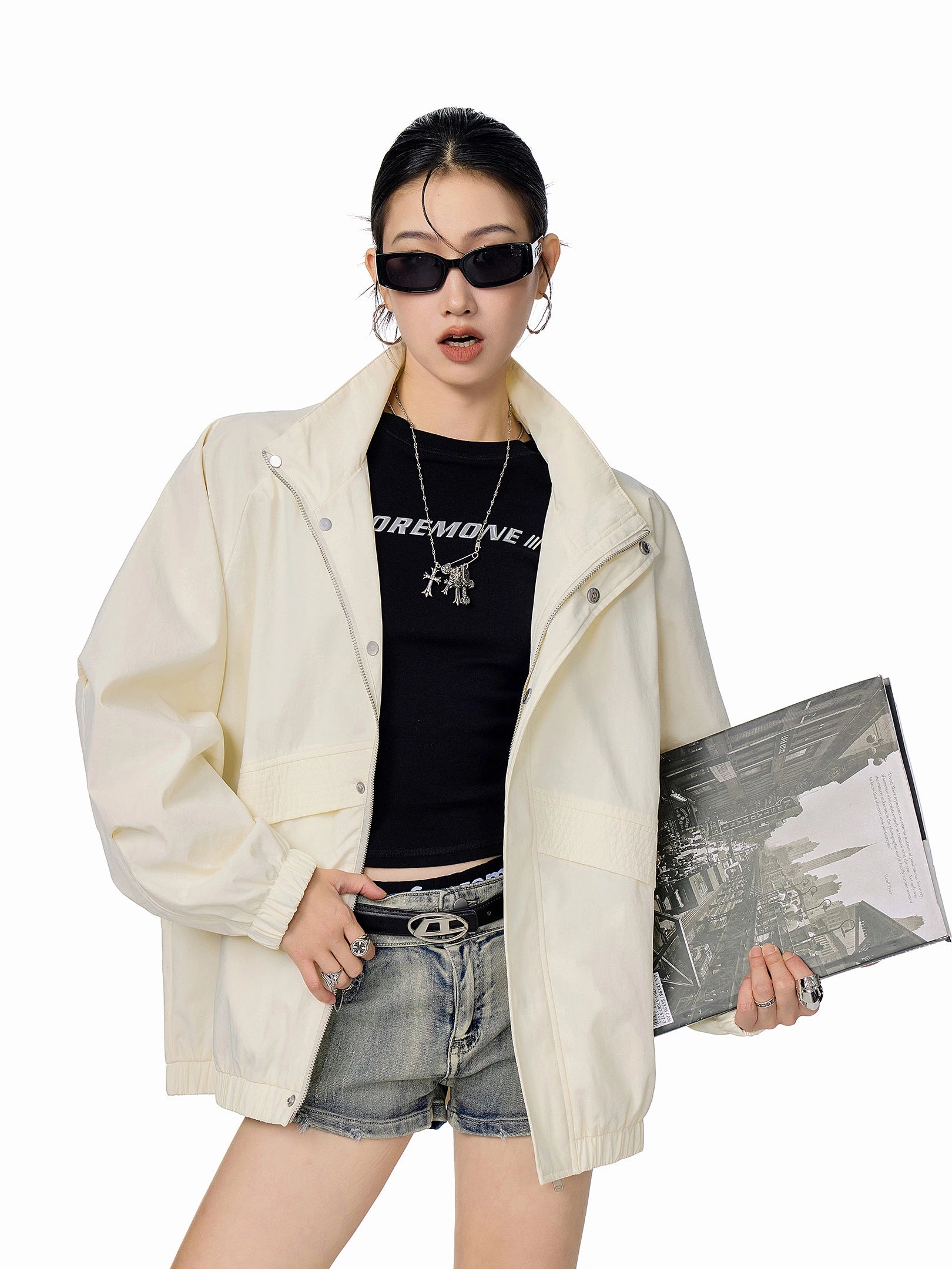 ICH MODE 美式复古工装外套女秋冬季飞行员夹克宽松上衣2025新款