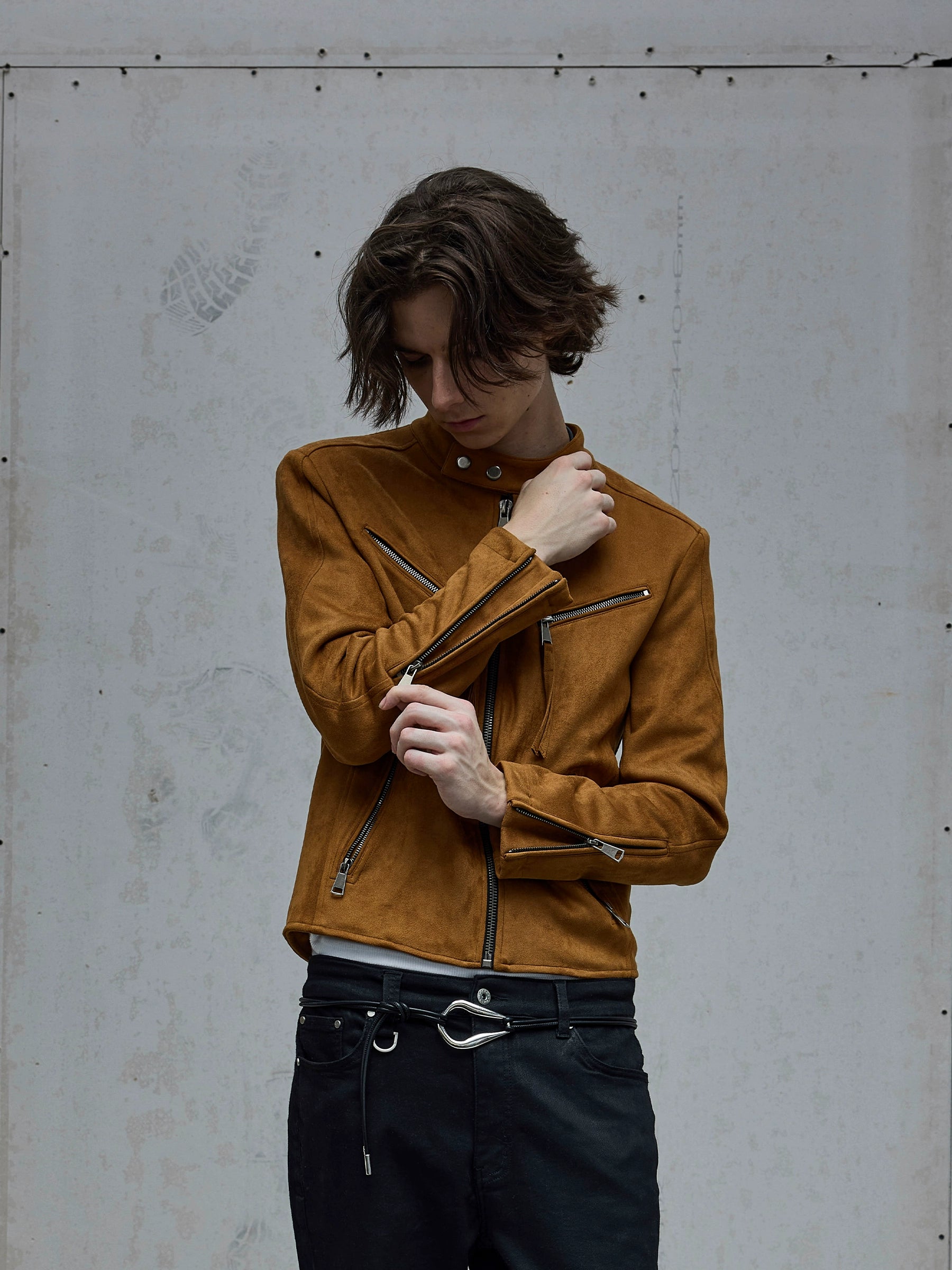 棉羊绒麂皮手感立领夹克修饰肩型合身外套Nico同款TERRAINCOGNITA