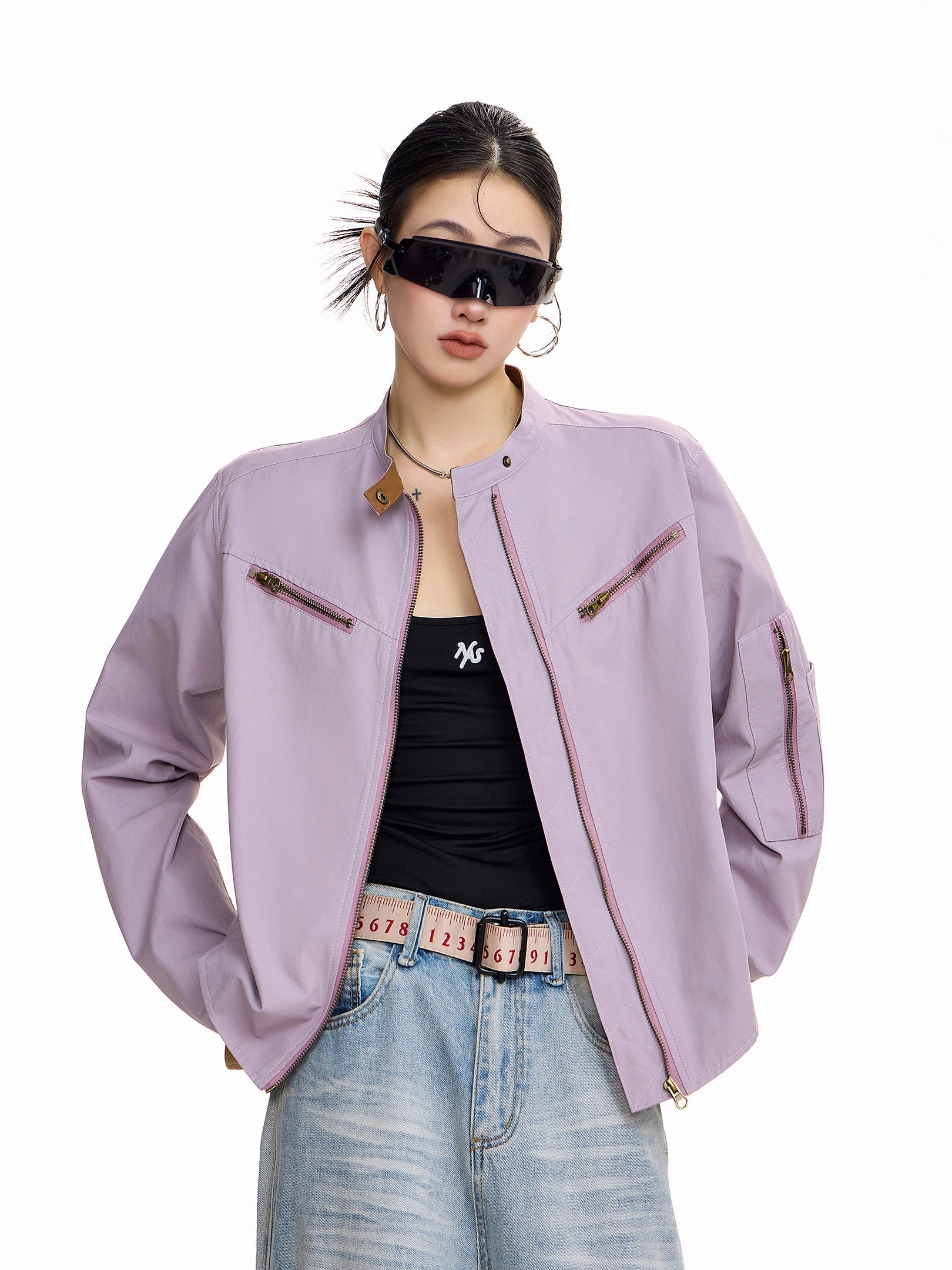 ICH MODE 美式复古工装短外套女2025新款秋冬巴恩风夹克立领上衣