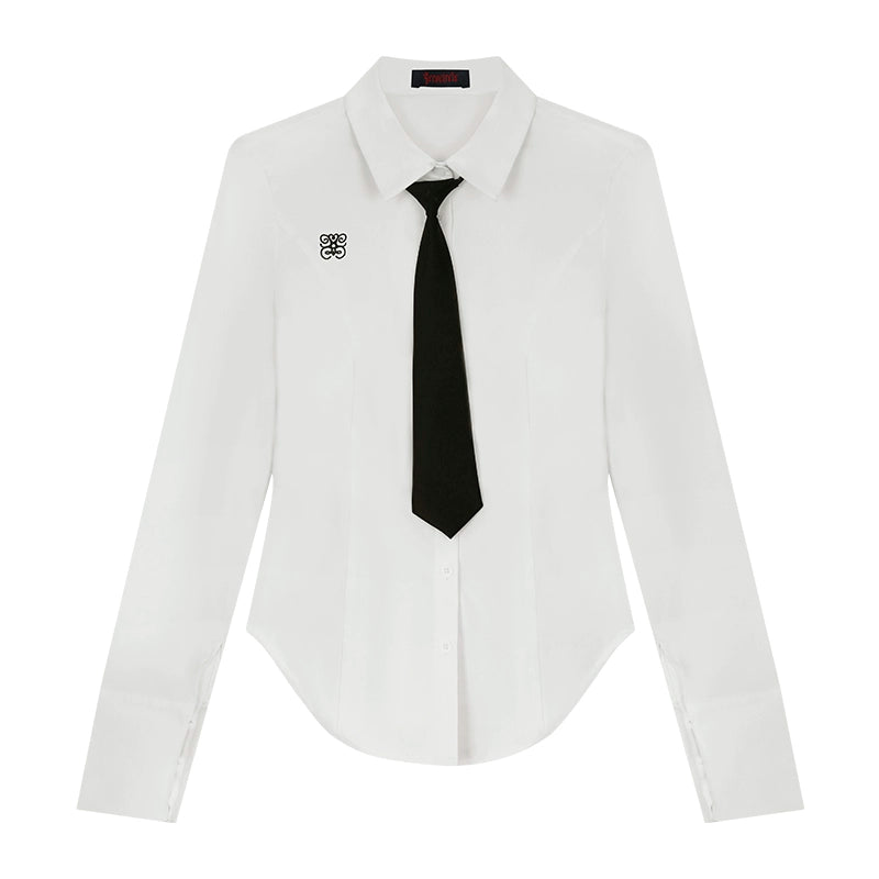 野生zero白蓝色长袖衬衫女秋学院风辣妹小众修身收腰显瘦正肩上衣