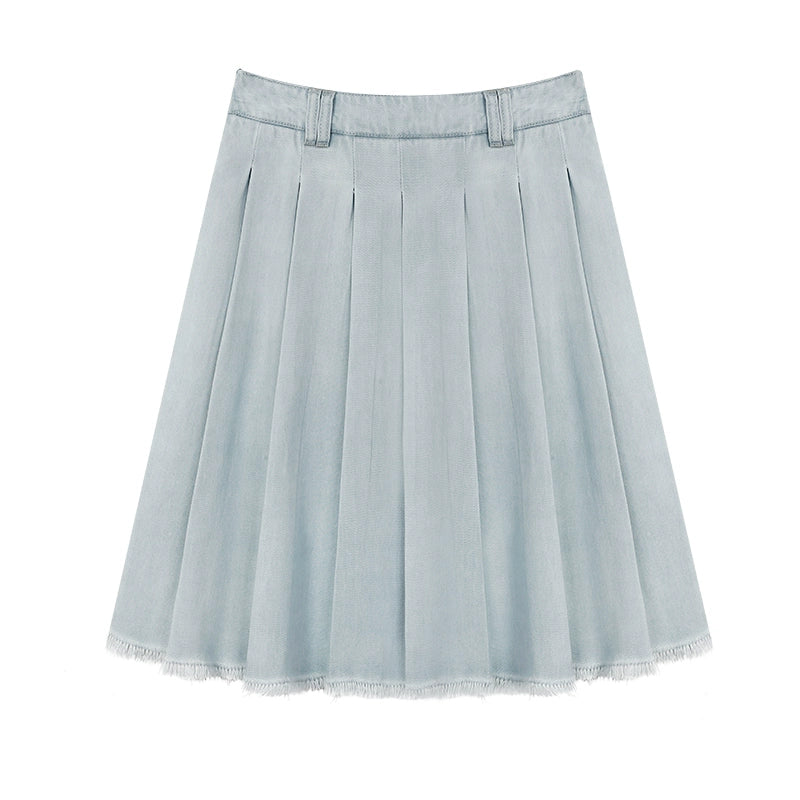 野生zerocircle 牛仔半身裙女夏高腰a字设计感显瘦辣妹百褶短裙子