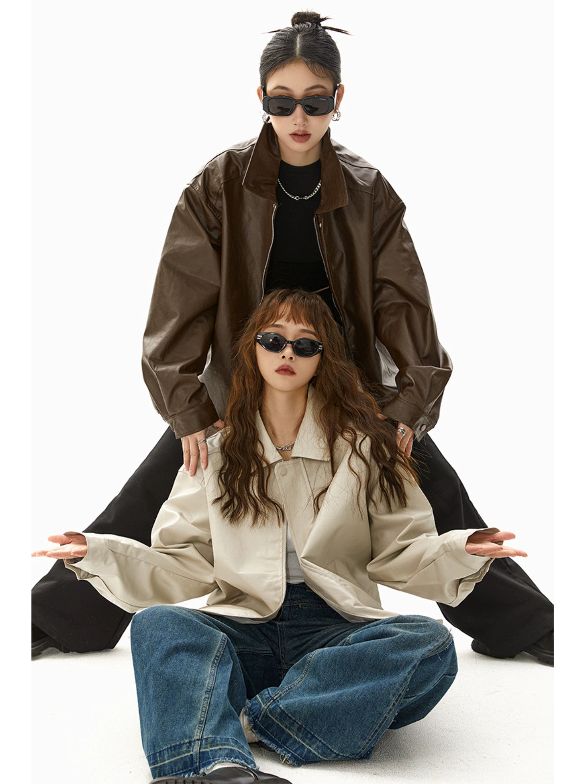 ICH MODE 美式复古棕色皮衣外套女秋冬美拉德皮夹克开衫上衣新款