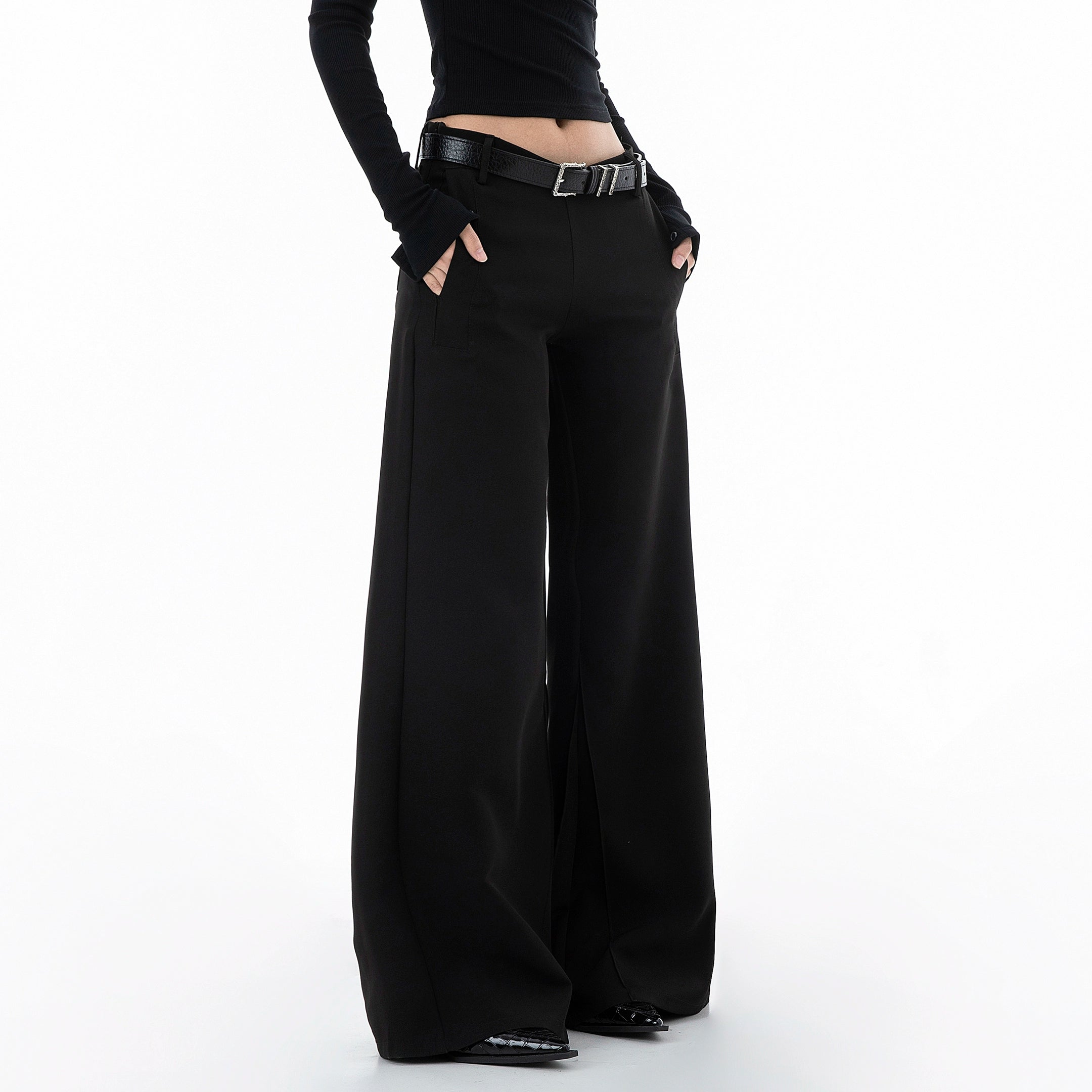 ICH MODE 美式复古低腰微喇休闲裤女宽松直筒长裤运动裤阔腿裤子