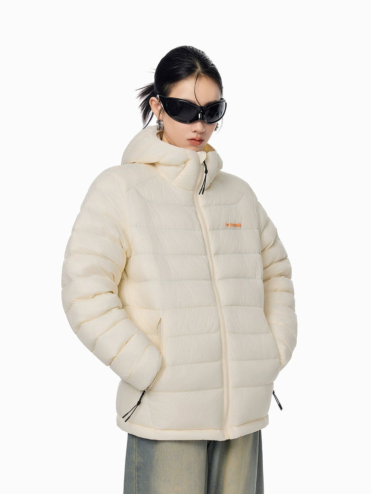 ICH MODE 美式复古90白鸭绒排骨羽绒服女冬季轻薄防寒连帽短外套