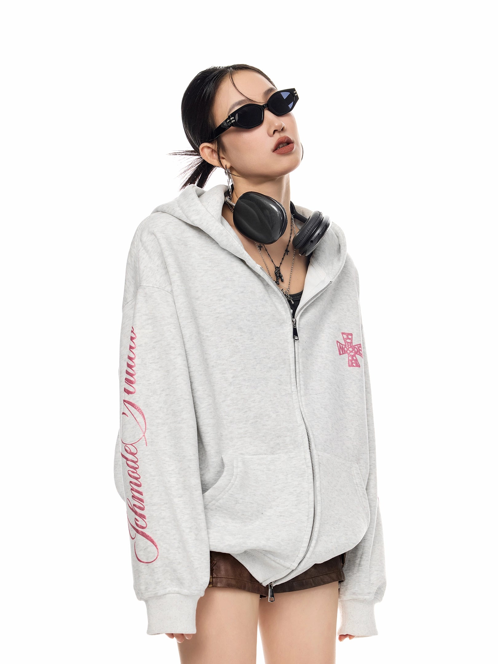 ICH MODE 美式复古哥特加绒连帽卫衣外套女新款秋冬宽松开衫上衣