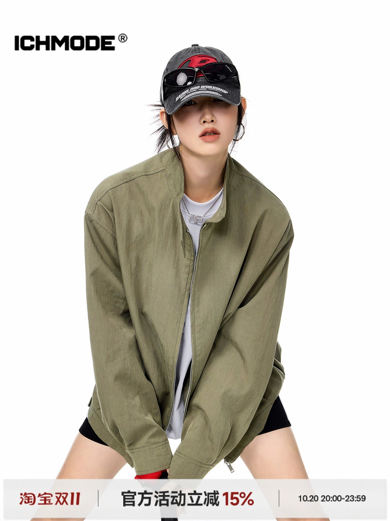 ICH MODE 美式复古休闲外套女秋冬新款宽松哈灵顿夹克工装上衣