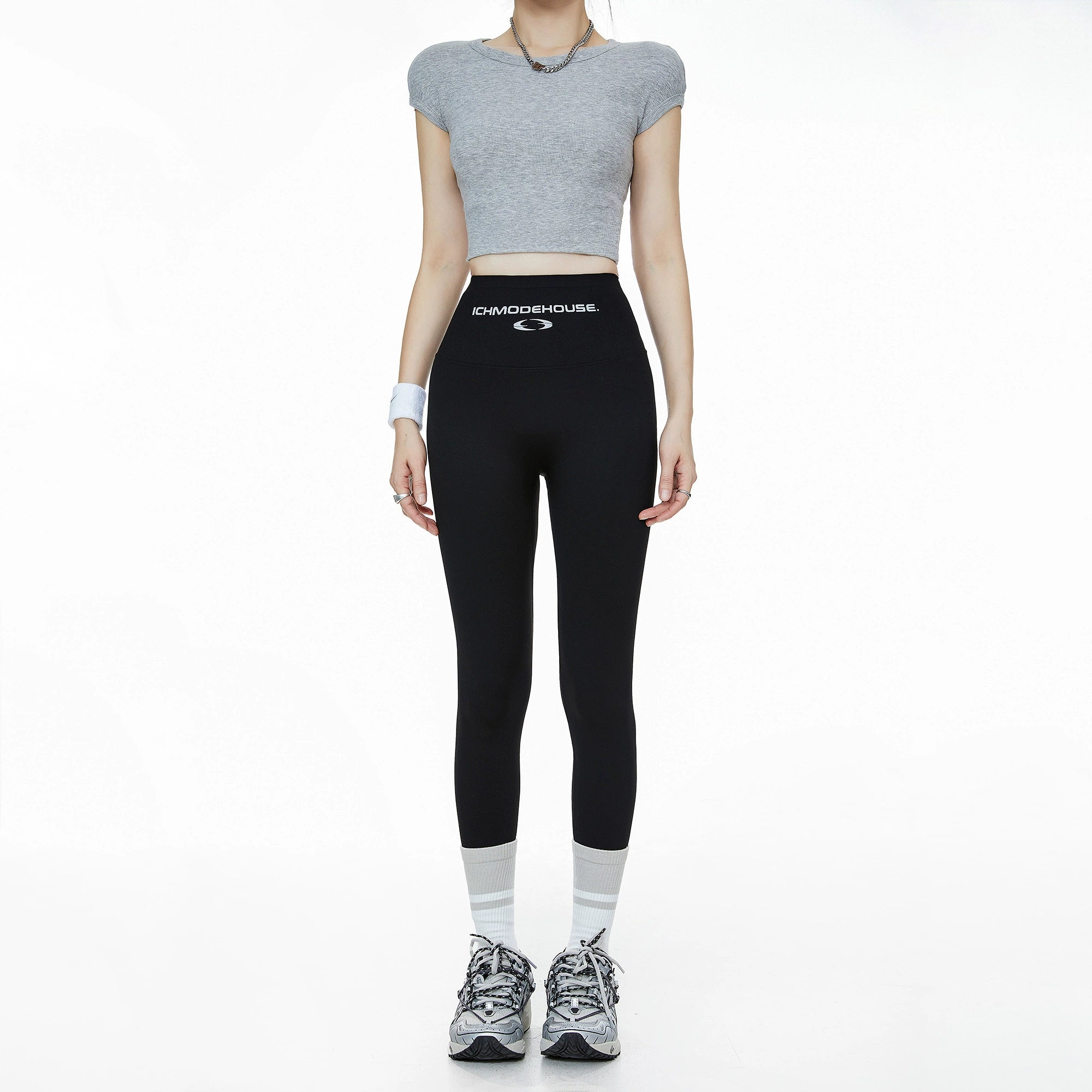 ICH MODE 美式修身打底裤女户外骑行裤复古高腰鲨鱼裤运动瑜伽裤