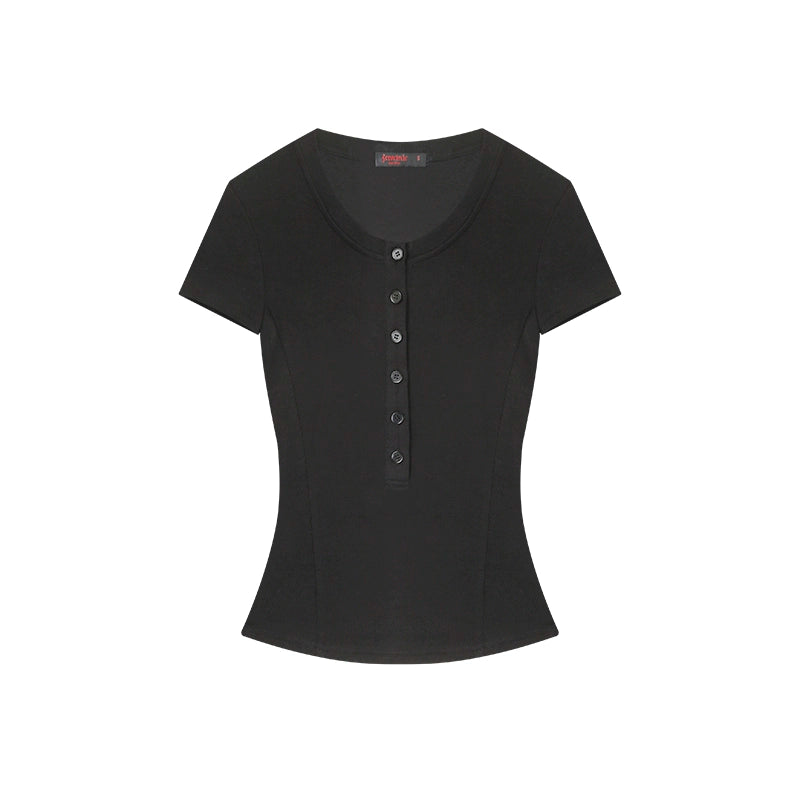 野生zero 白黑灰色正肩短袖t恤女夏季辣妹修身显瘦内搭半开领上衣