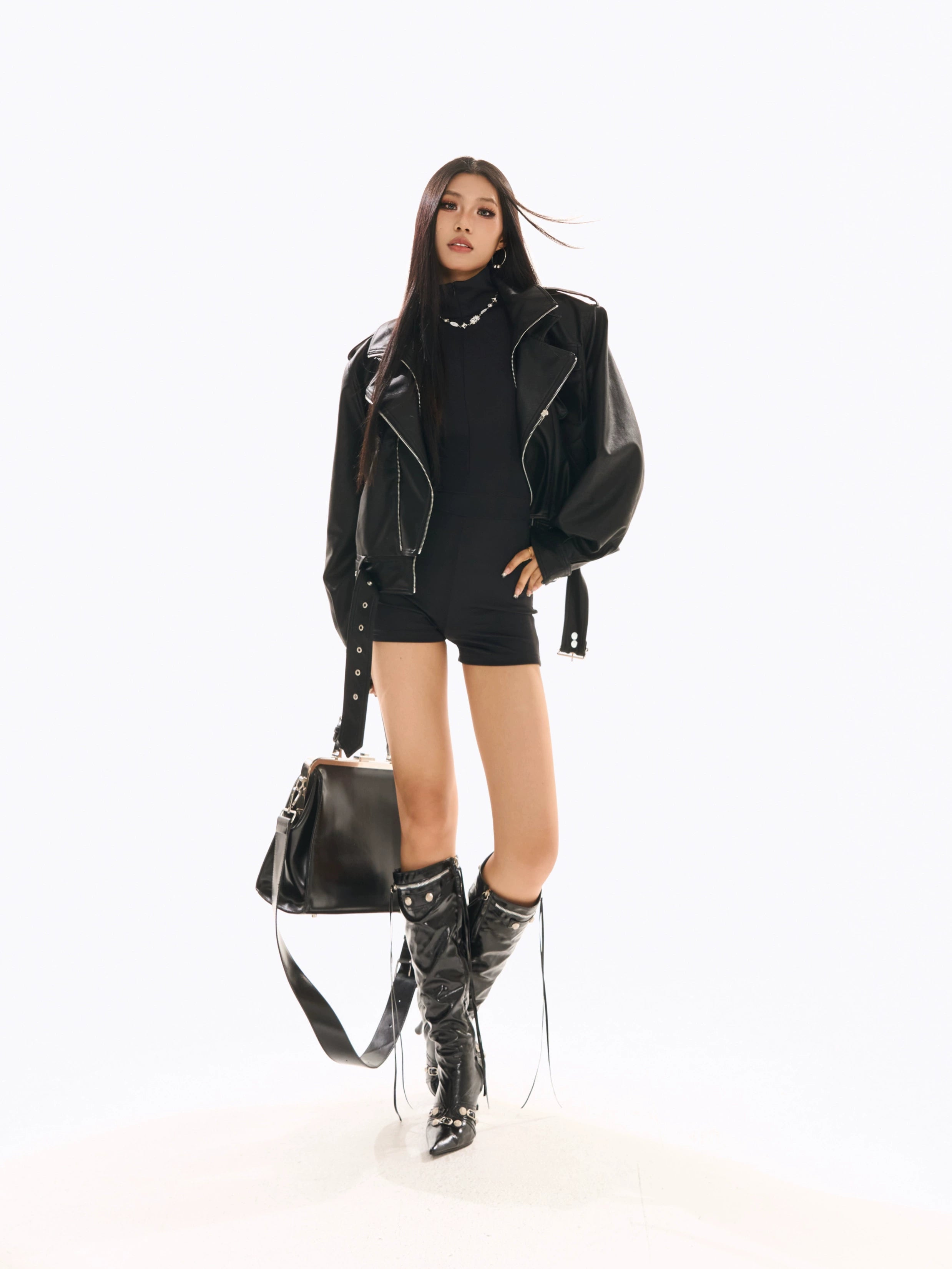 野生zerocircle黑色短款皮衣女春高级设计感小众复古机车夹克外套