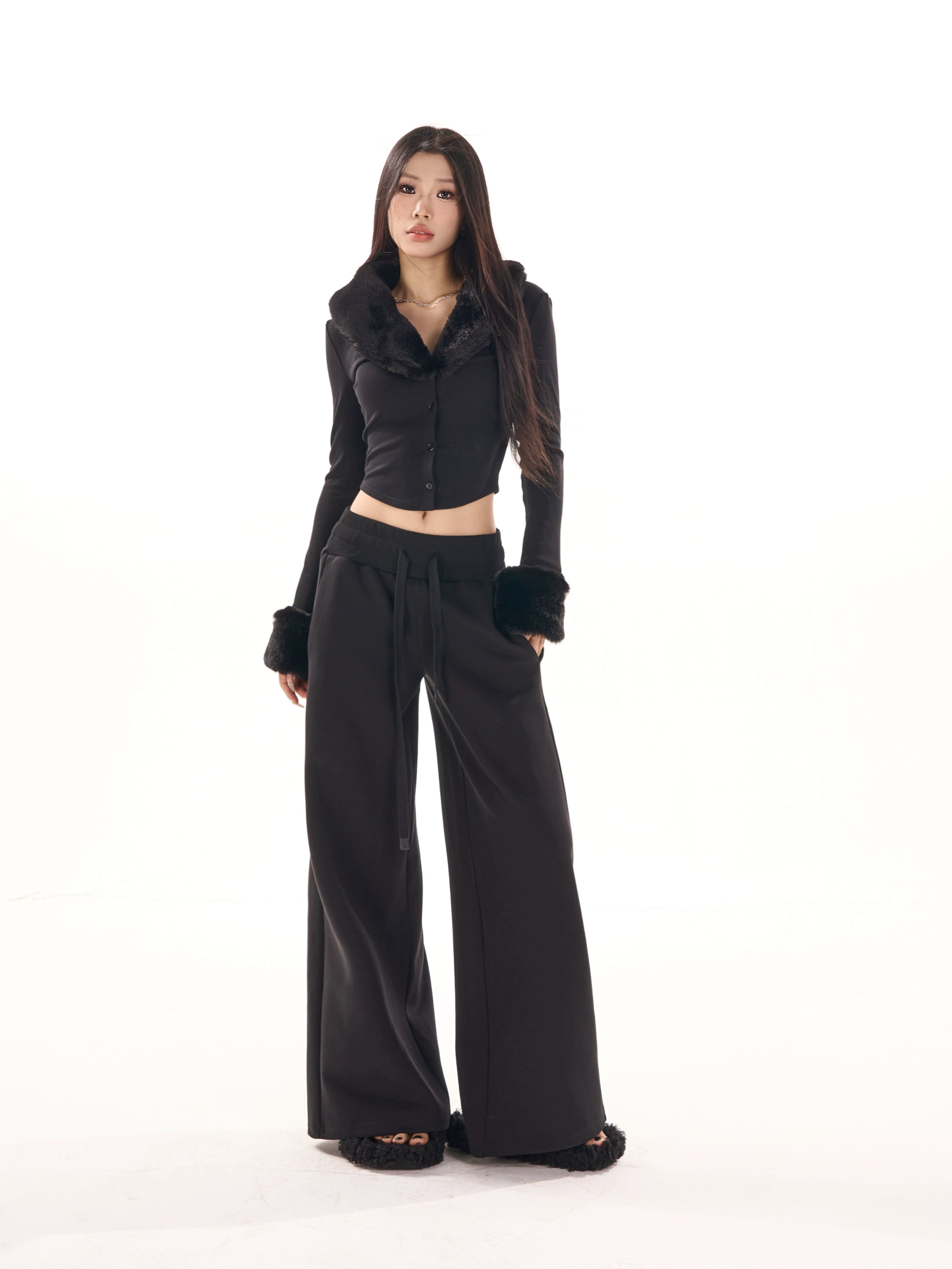 野生zerocircle黑灰粉色阔腿卫裤女春季低腰宽松显瘦休闲直筒裤子