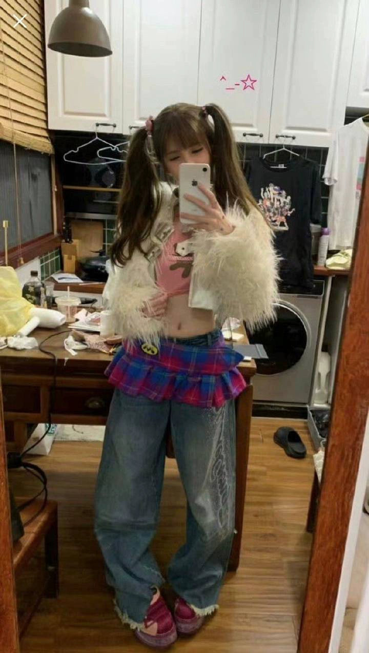 (晚安安)现货mowalola多文化辣妹格纹/皮裙 百褶裙 腰部可调节