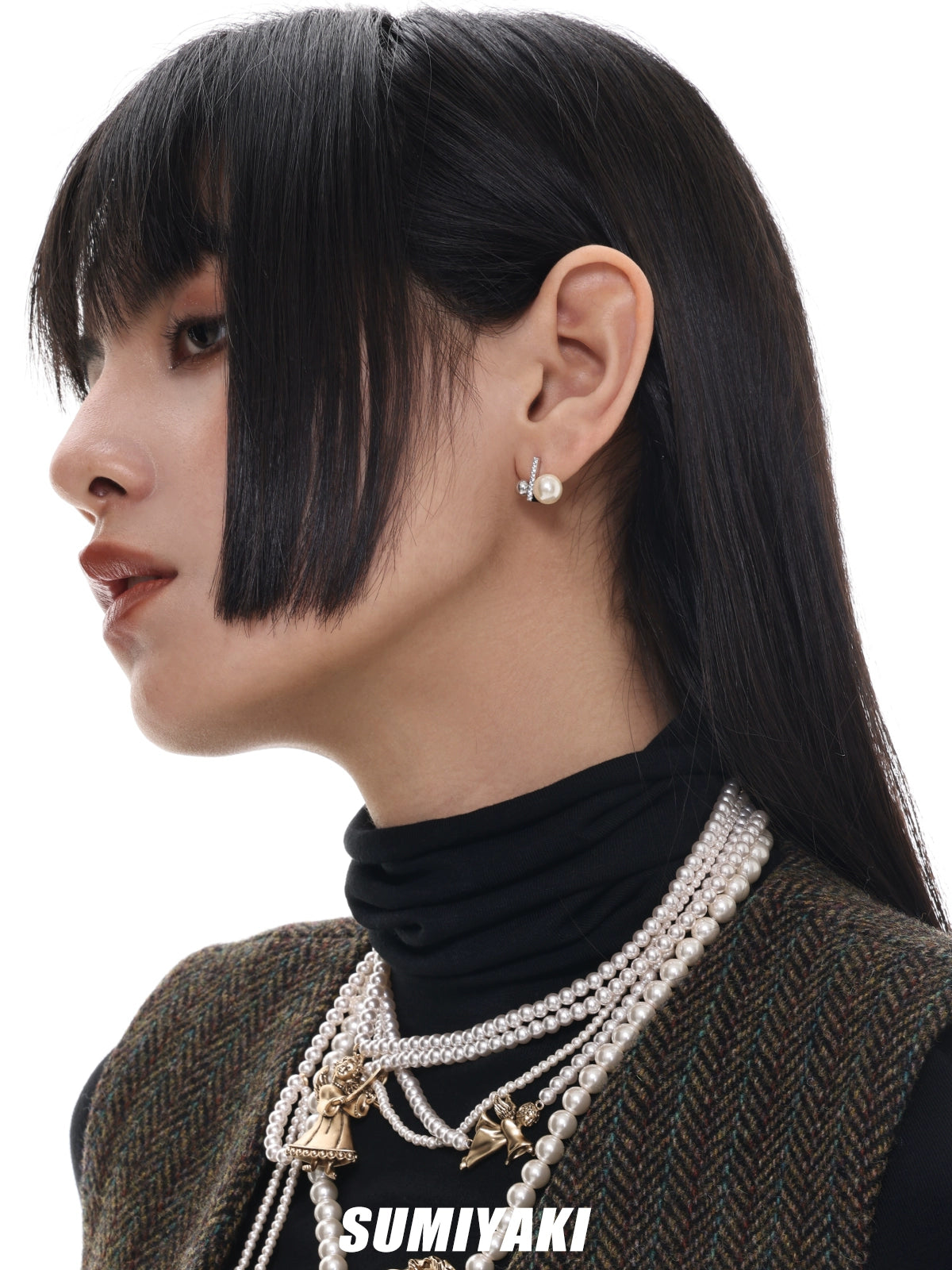 简约就是高级!SUMIYAKI原创双层方块珍珠耳钉精致简约百搭耳环