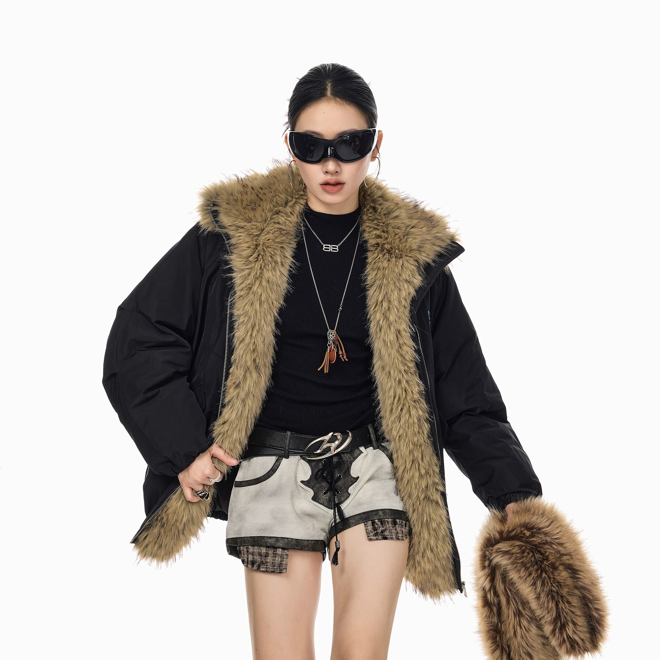 ICH MODE 美式复古座山雕棉衣棉服女2025新款秋冬季毛领防寒外套