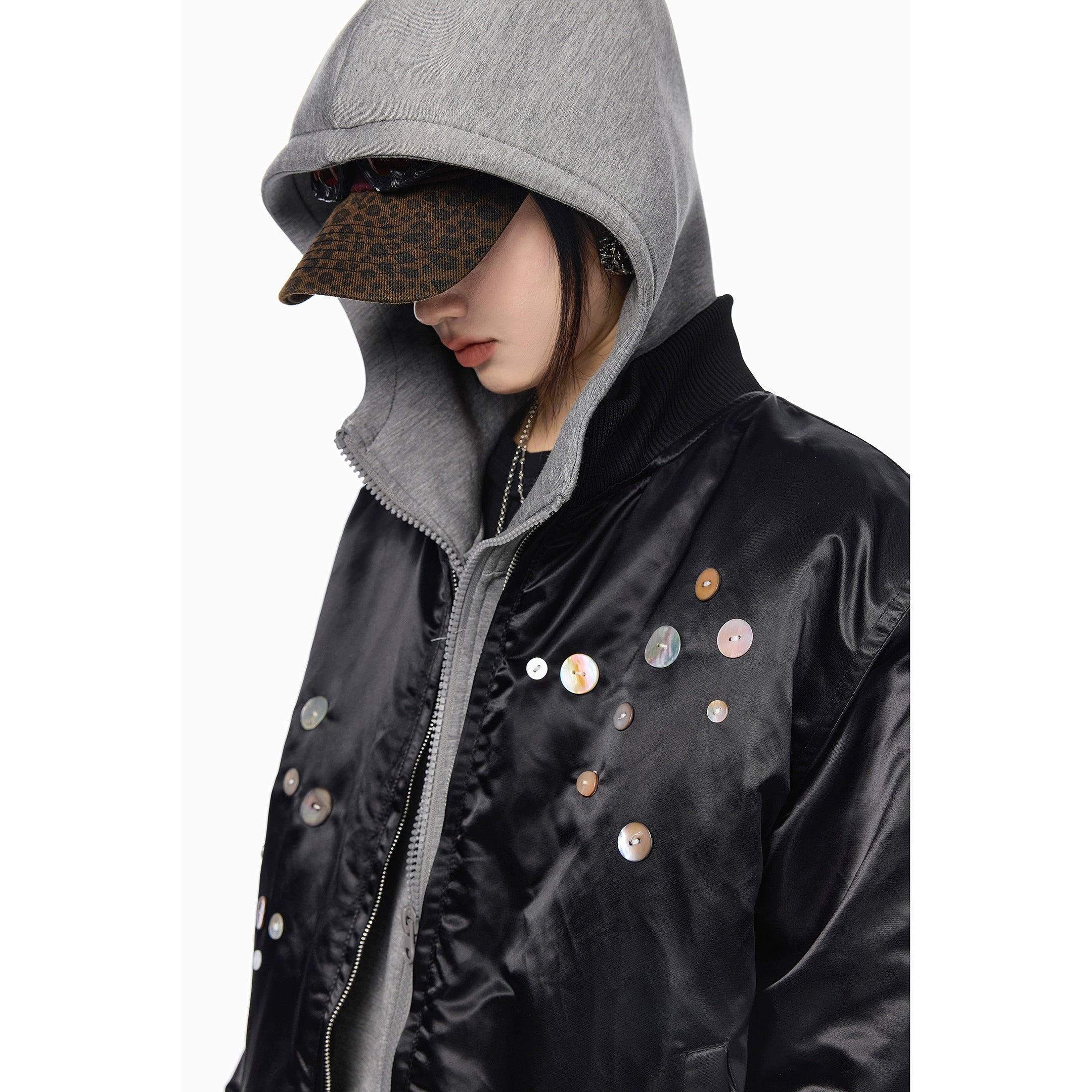 ICH MODE 美式复古彩扣薄棉服女2025新款秋冬季宽松立领棉衣外套