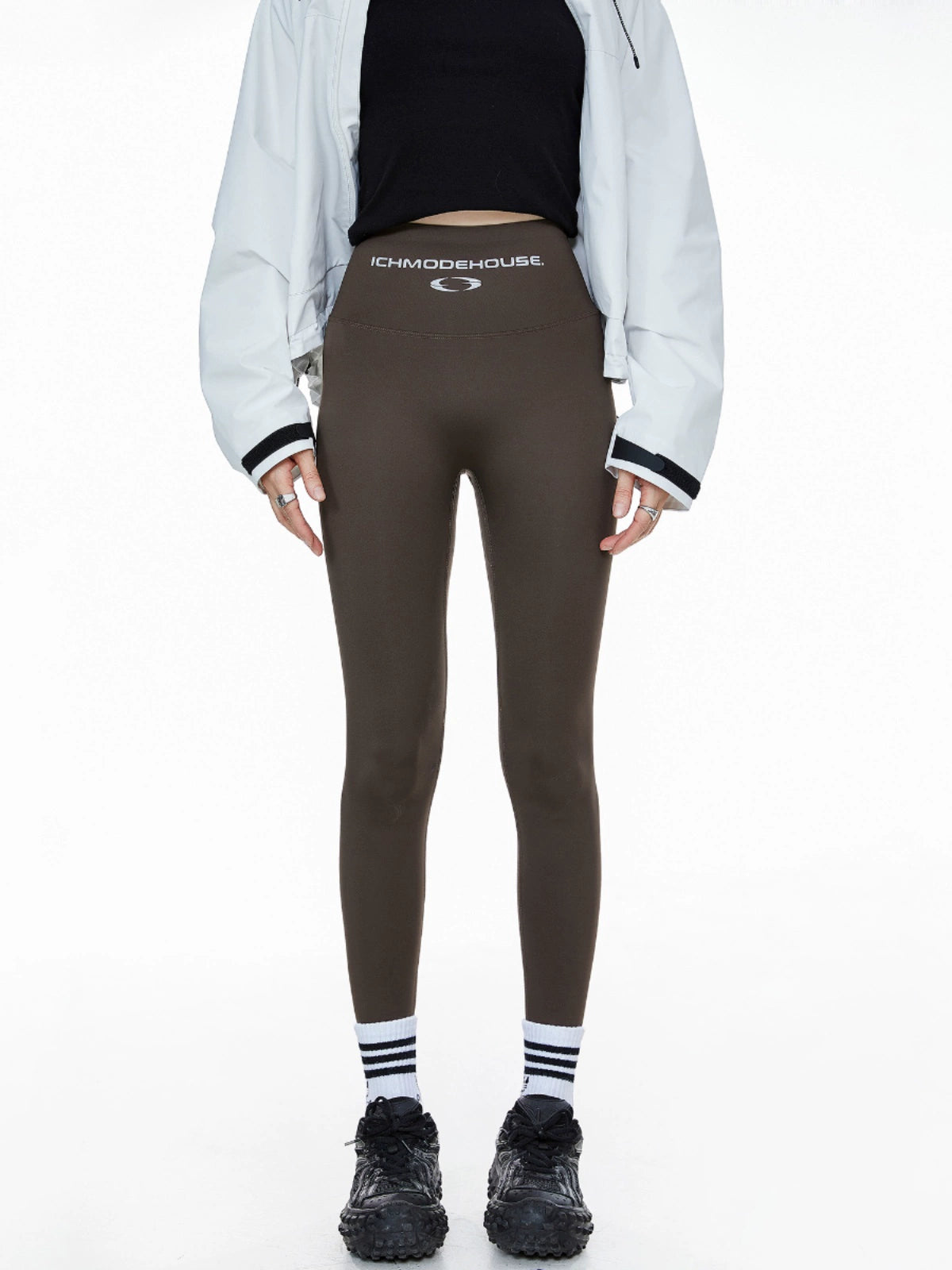 ICH MODE 美式修身打底裤女户外骑行裤复古高腰鲨鱼裤运动瑜伽裤