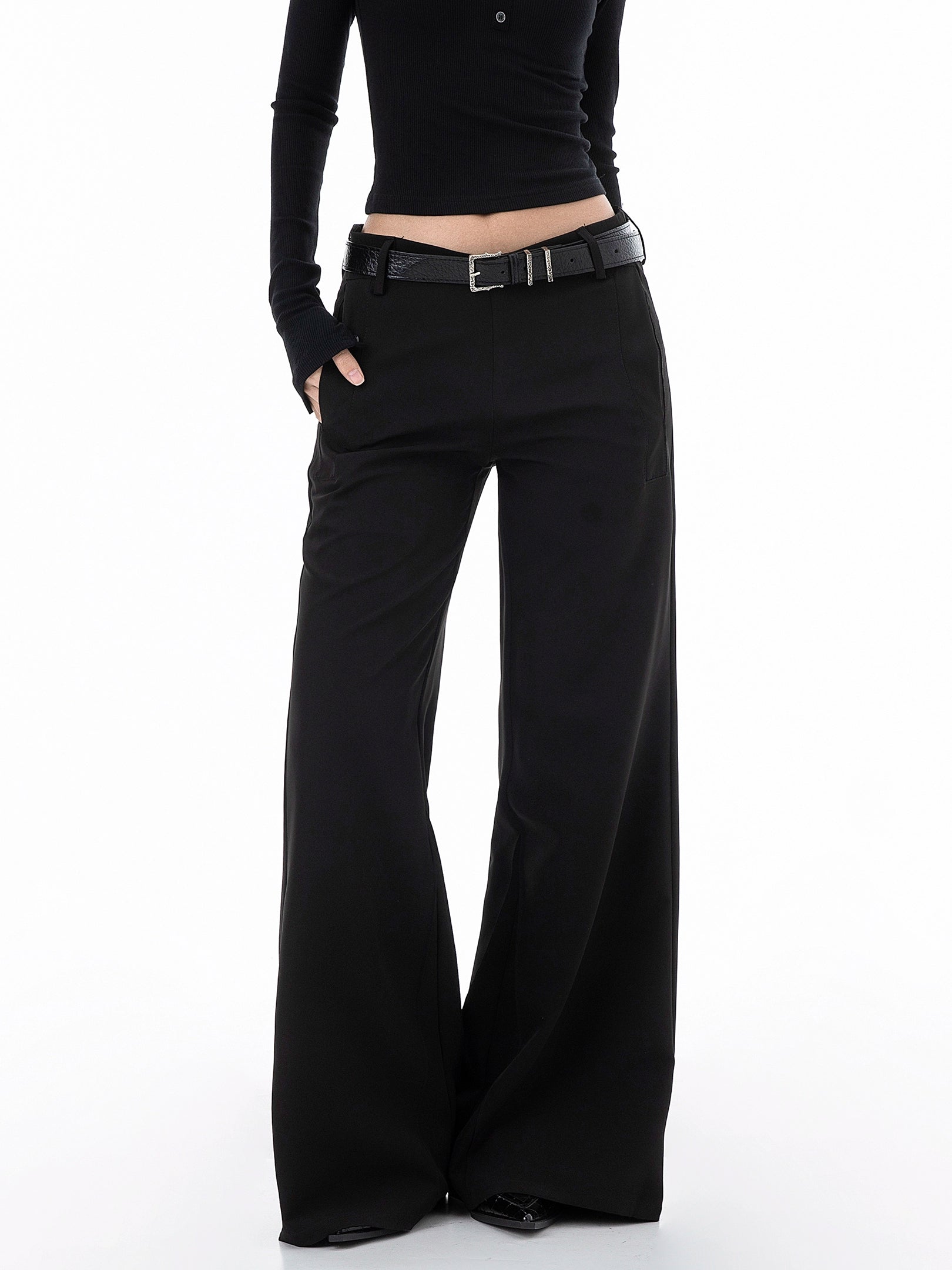 ICH MODE 美式复古低腰微喇休闲裤女宽松直筒长裤运动裤阔腿裤子