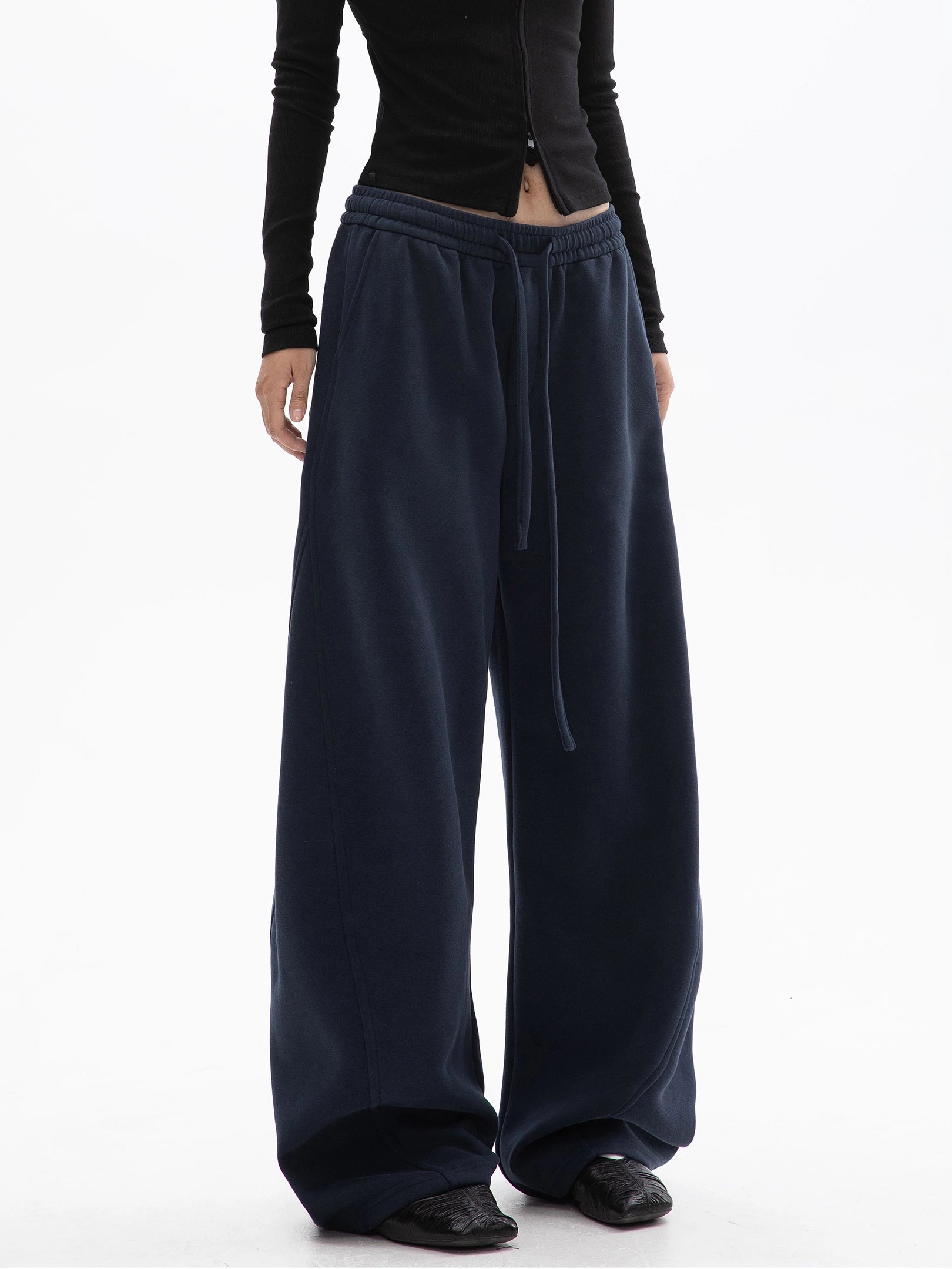 ICH MODE 美式加绒休闲裤女秋冬新款运动卫裤宽松直筒百搭阔腿裤