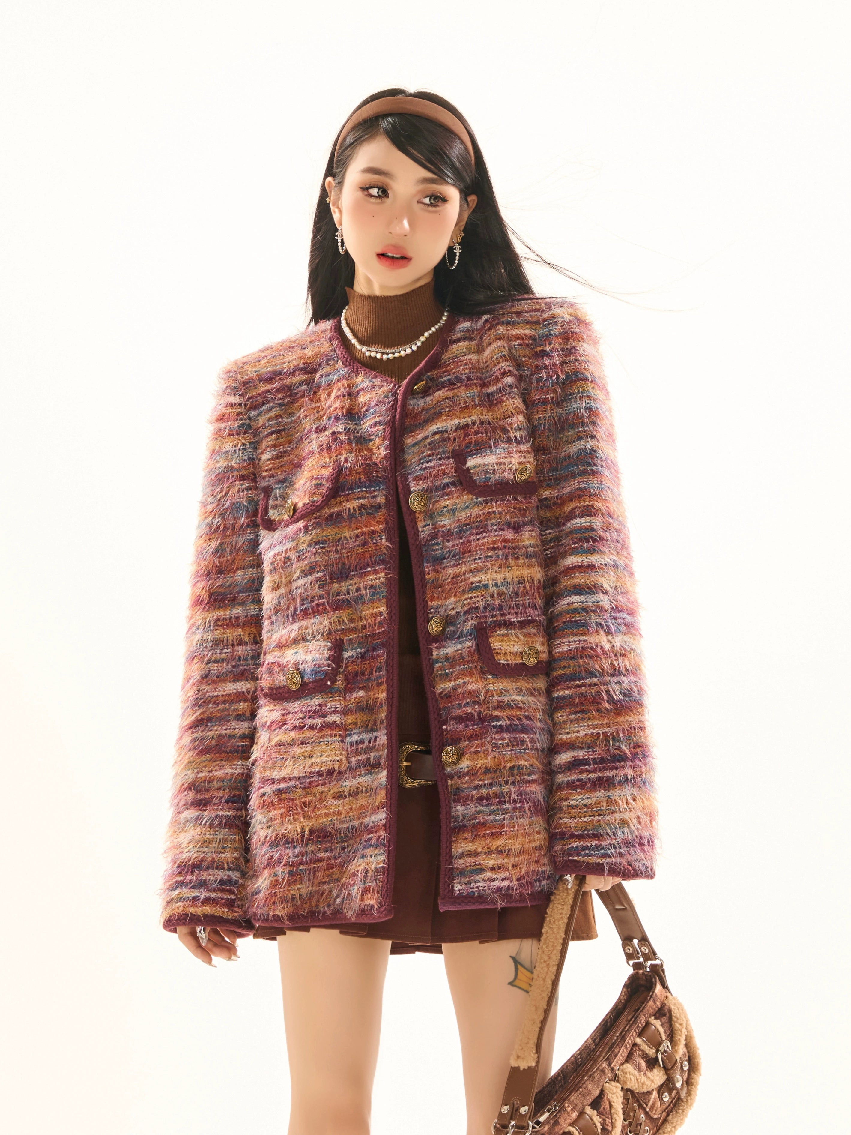 野生zerocircle彩色小众休闲毛毛外套女春秋高级设计感韩系慵懒风