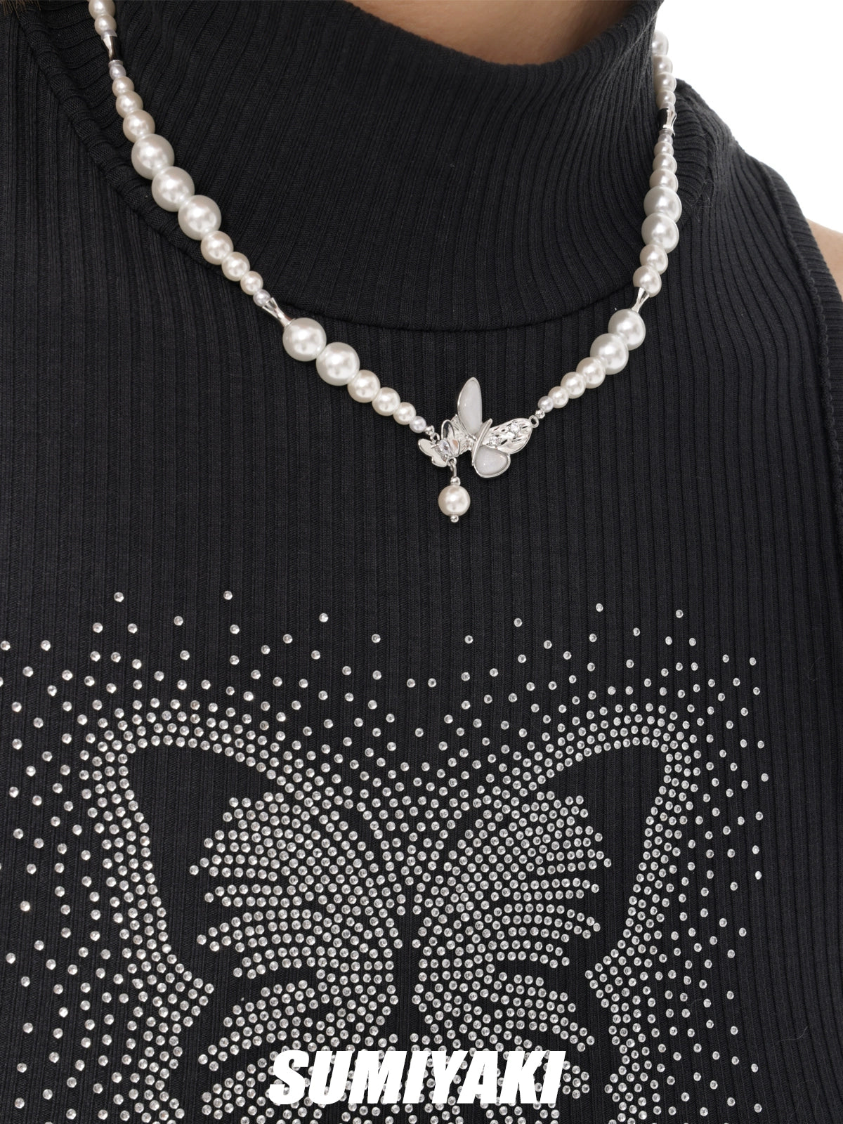 清冷感蝴蝶SUMIYAKI 双生贝母蝴蝶春夏珍珠项链女时尚精致锁骨链