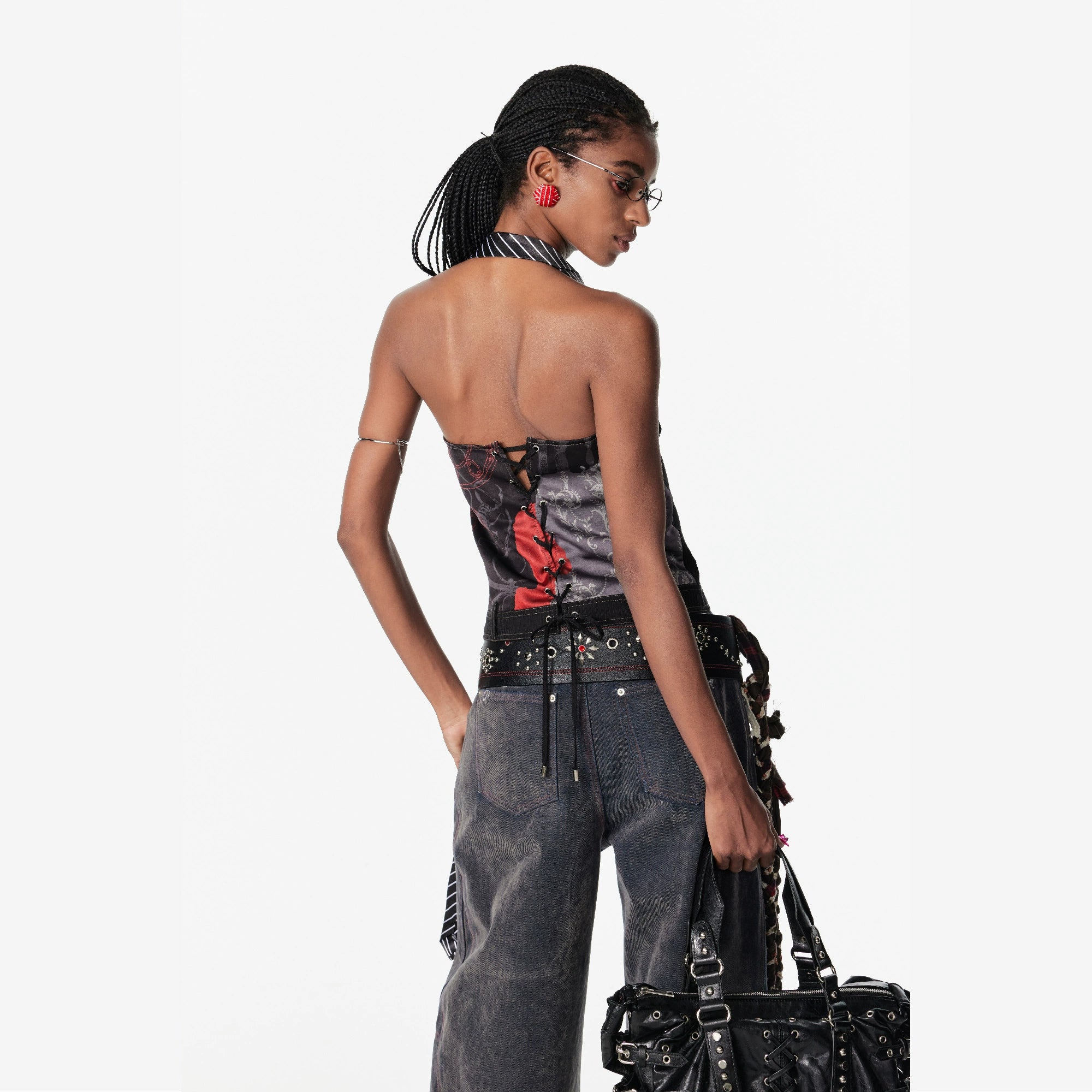 2th Desire印花绑带露背外穿肌理感解构马甲挂脖背心吊带上衣女