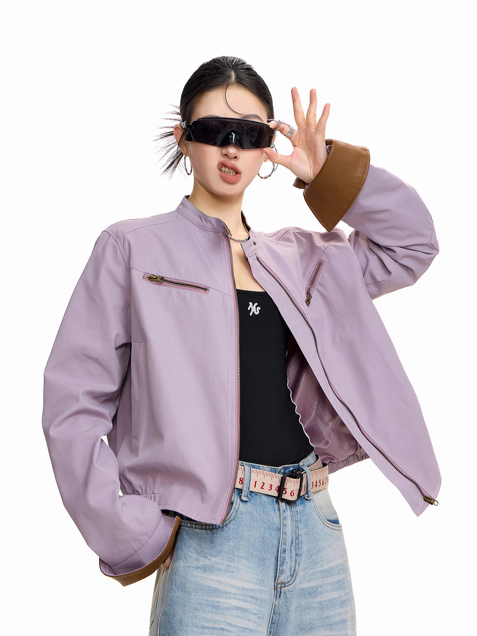 ICH MODE 美式复古工装短外套女2025新款秋冬巴恩风夹克立领上衣