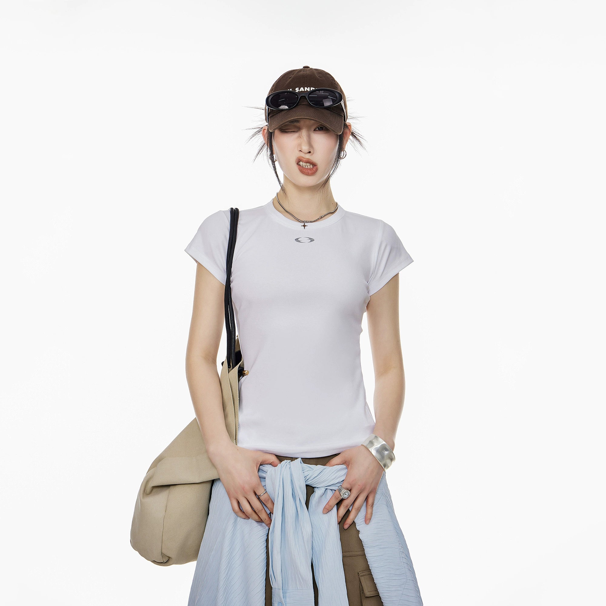 ICH MODE 美式修身短袖T恤女夏季新款流行辣妹短款正肩半袖上衣t