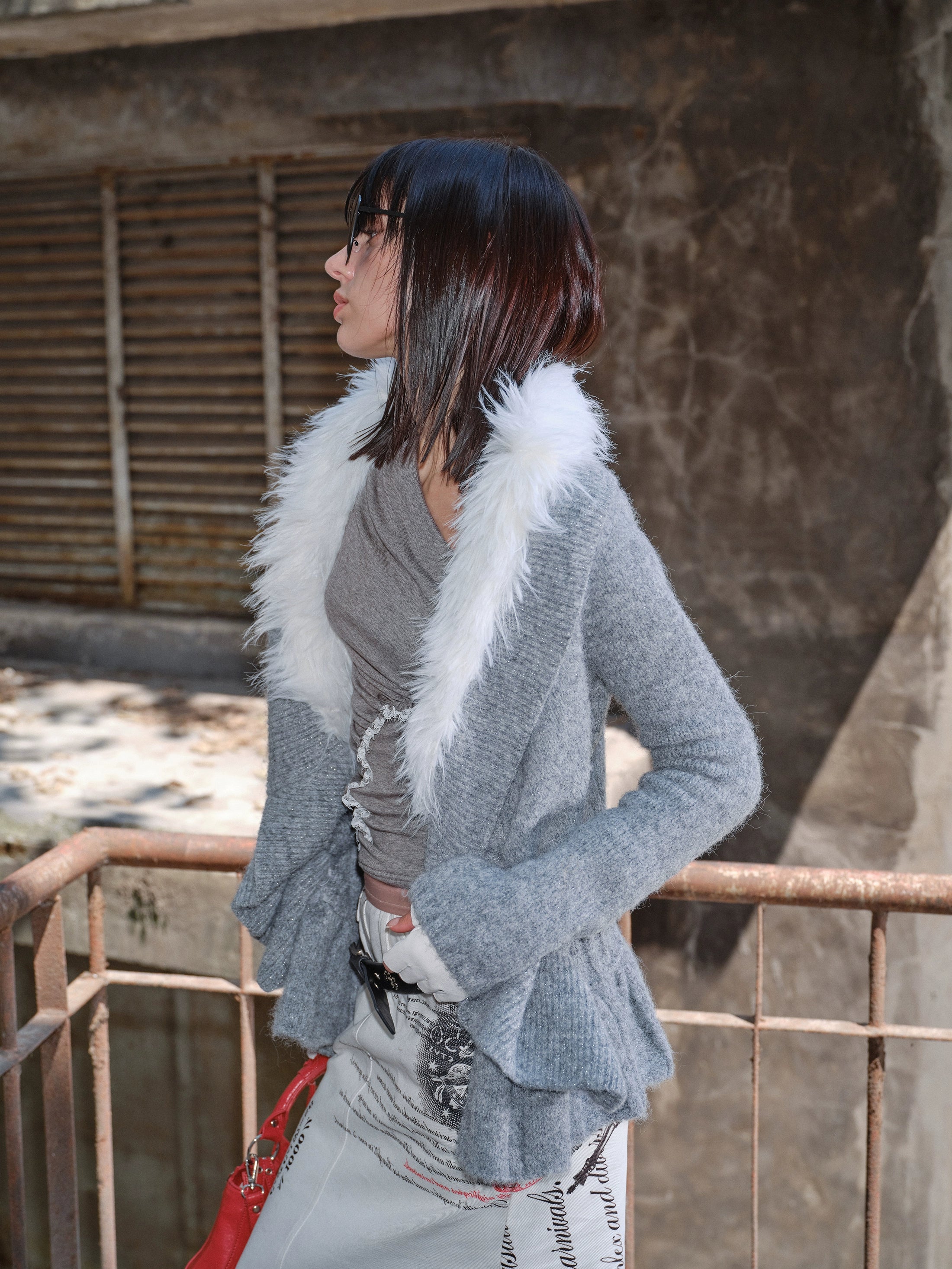 2th Desire原创复古毛衣秋冬慵懒松弛感大毛领中长款针织衫外套