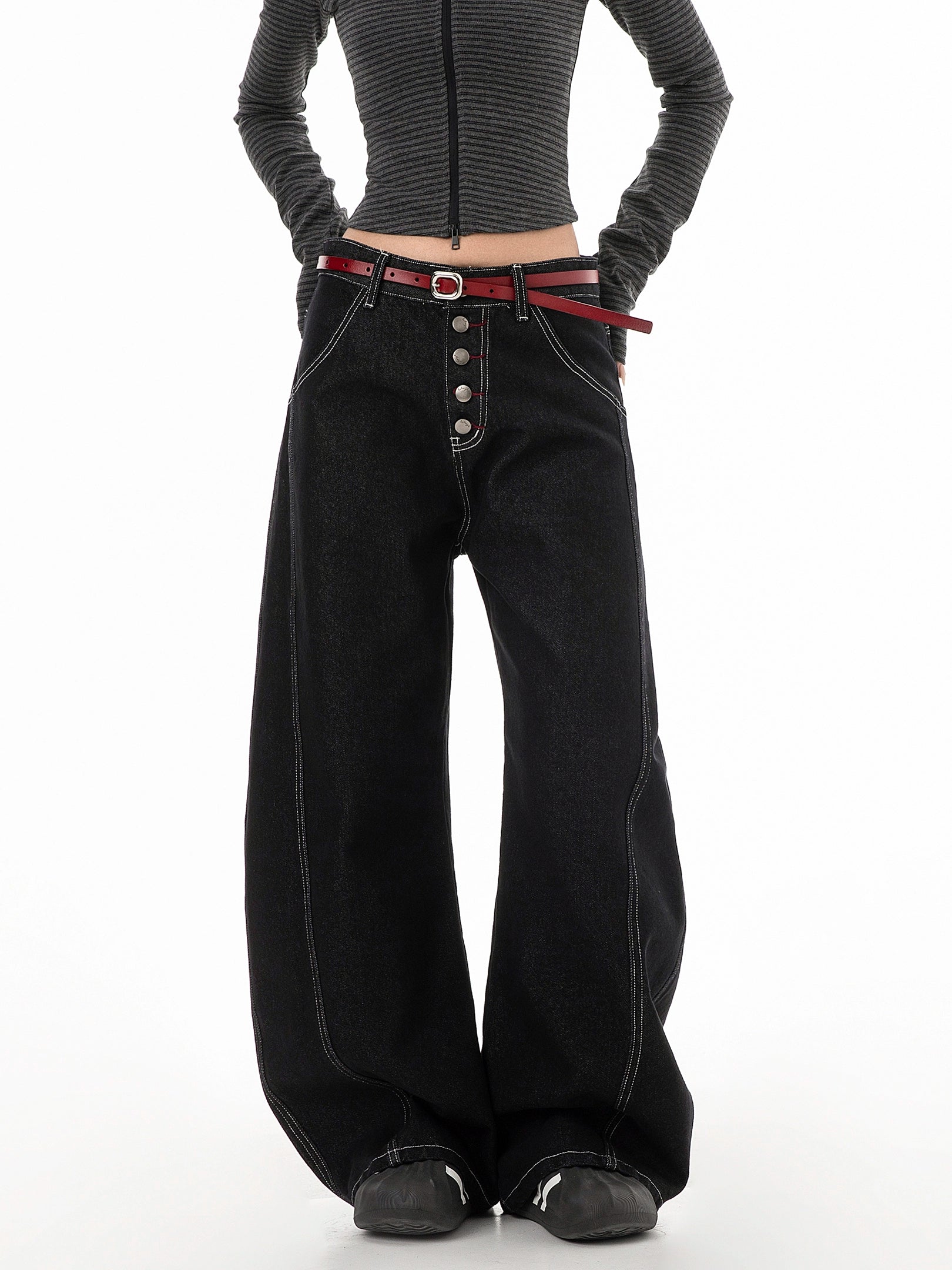 ICH MODE 美式复古弯刀牛仔裤女夏季廊形阔腿裤休闲裤宽松直筒裤