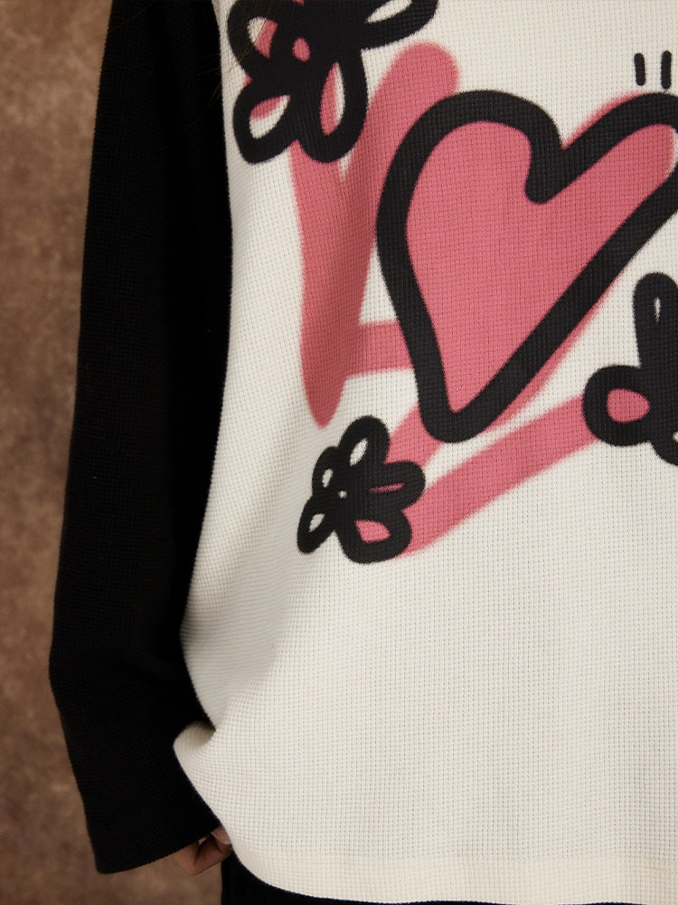 eeeeArtmonster爱心华夫格长袖男女潮流秋季美式宽松T恤ins上衣