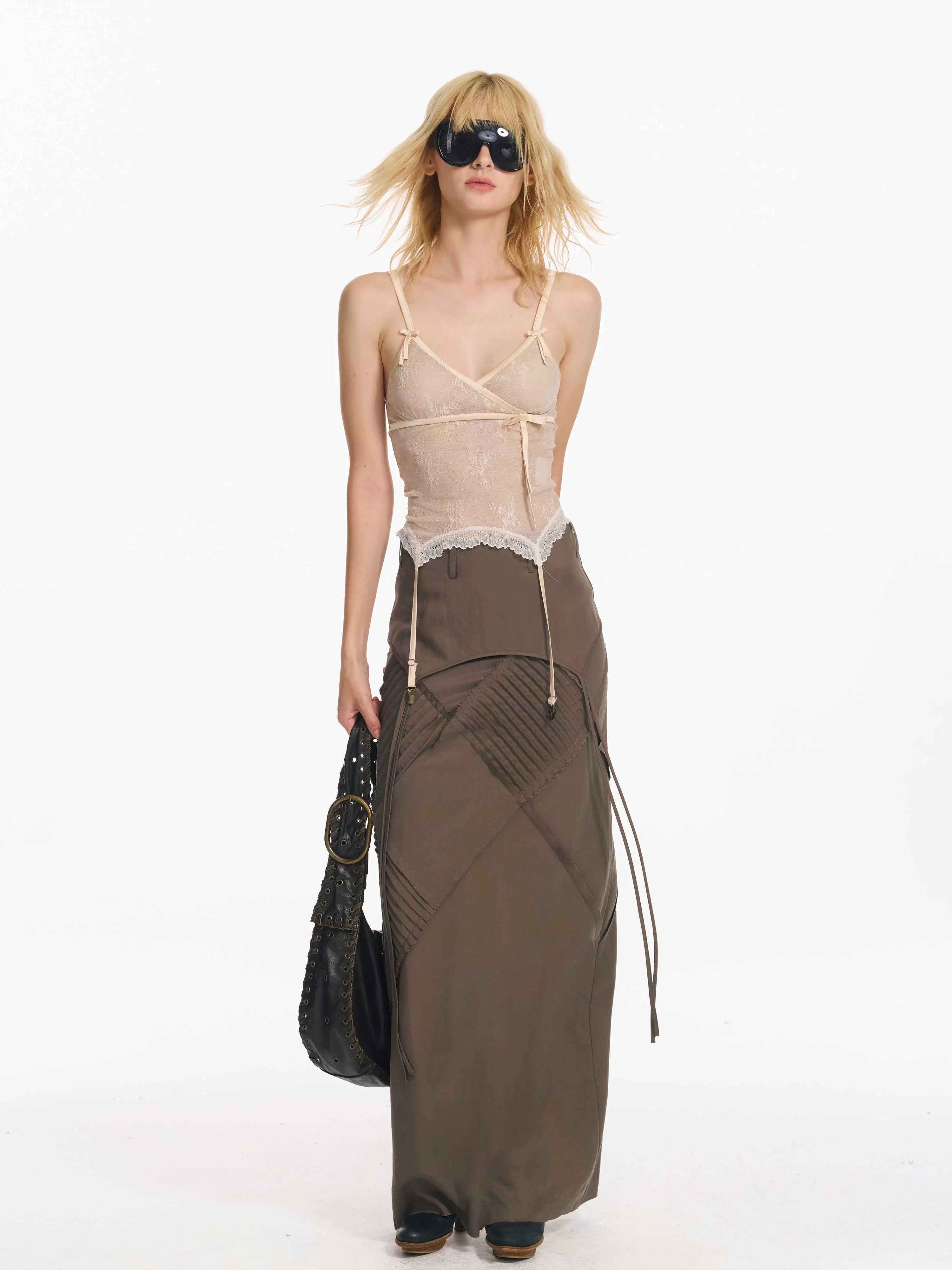 2th Desire 辣妹露背蕾丝拼接网纱蝴蝶结透感显瘦修身吊带背心女