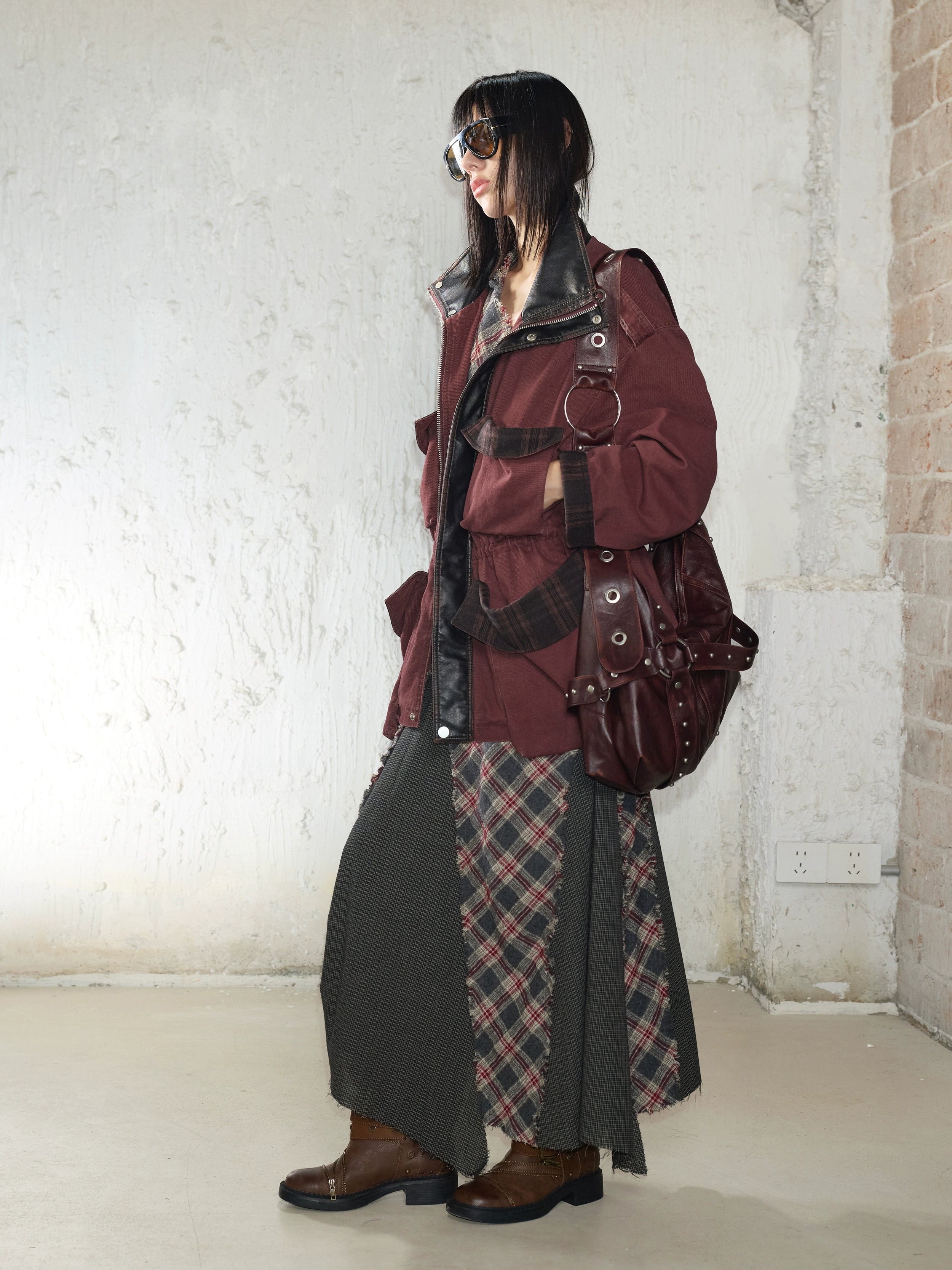 2th Desire流浪风羊毛复古格纹拼接挂脖连衣裙 干洗羊毛请勿水洗