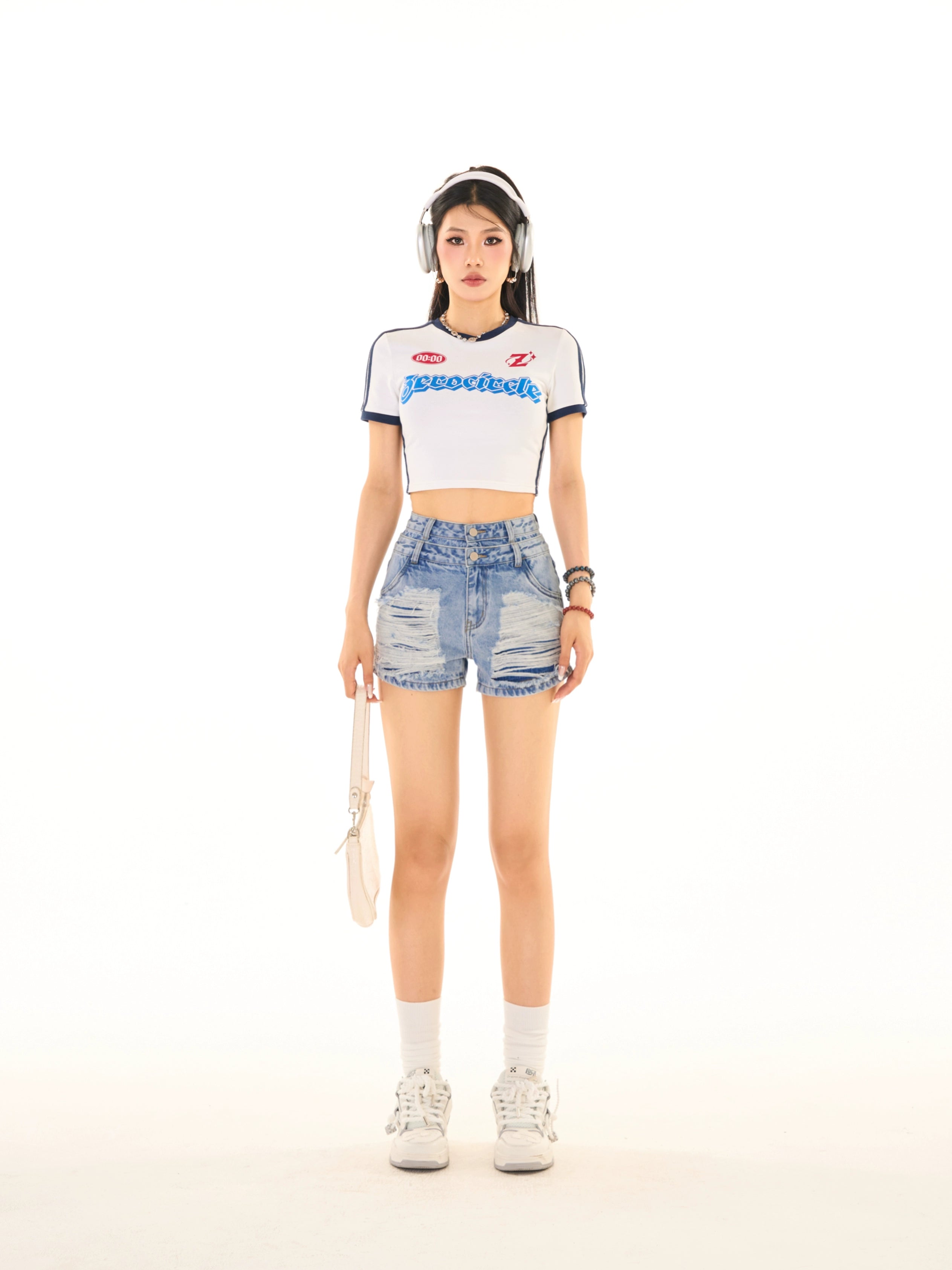 野生zerocircle破洞高腰牛仔短裤女夏设计感小众辣妹显瘦休闲裤子