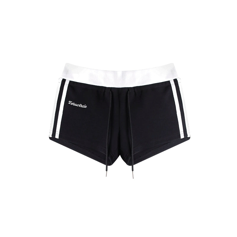 野生zero黑白灰色辣妹运动短裤女夏季松紧腰修身显瘦直筒休闲裤子