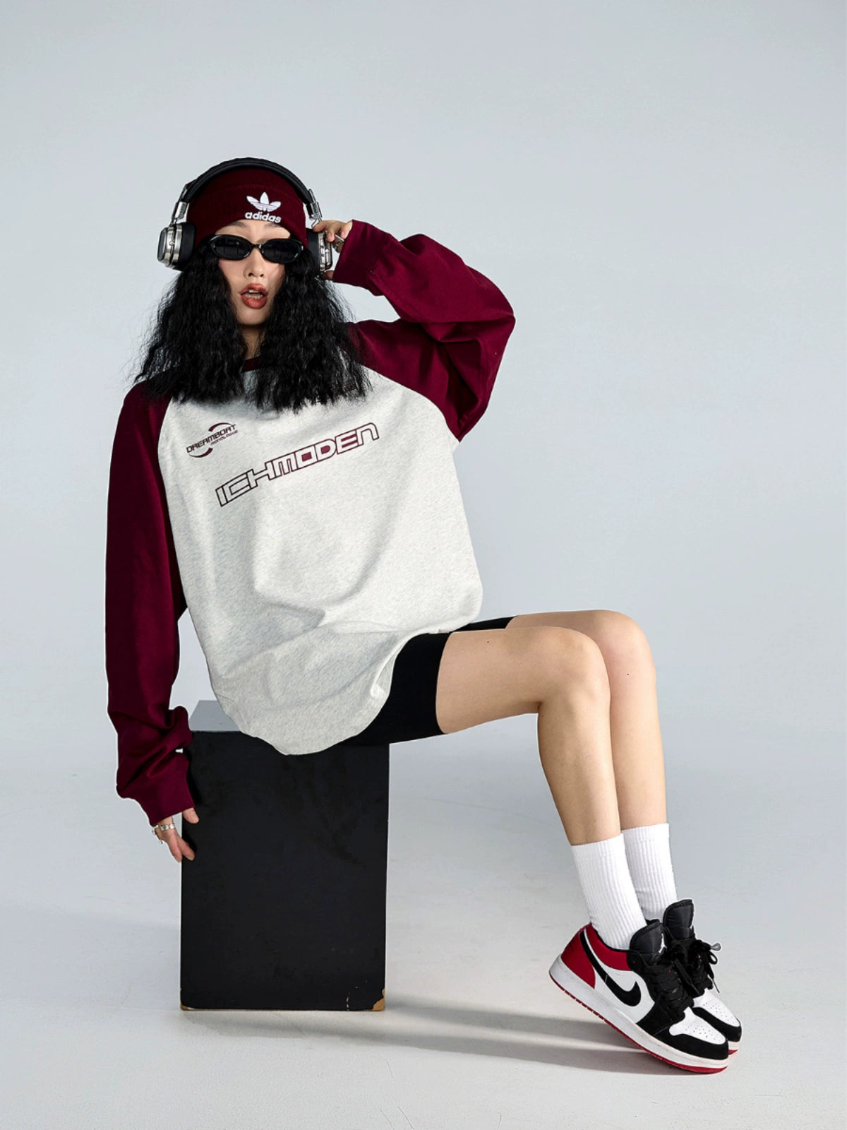 ICH MODE 美式复古圆领卫衣女2025新款秋宽松休闲百搭T恤上衣