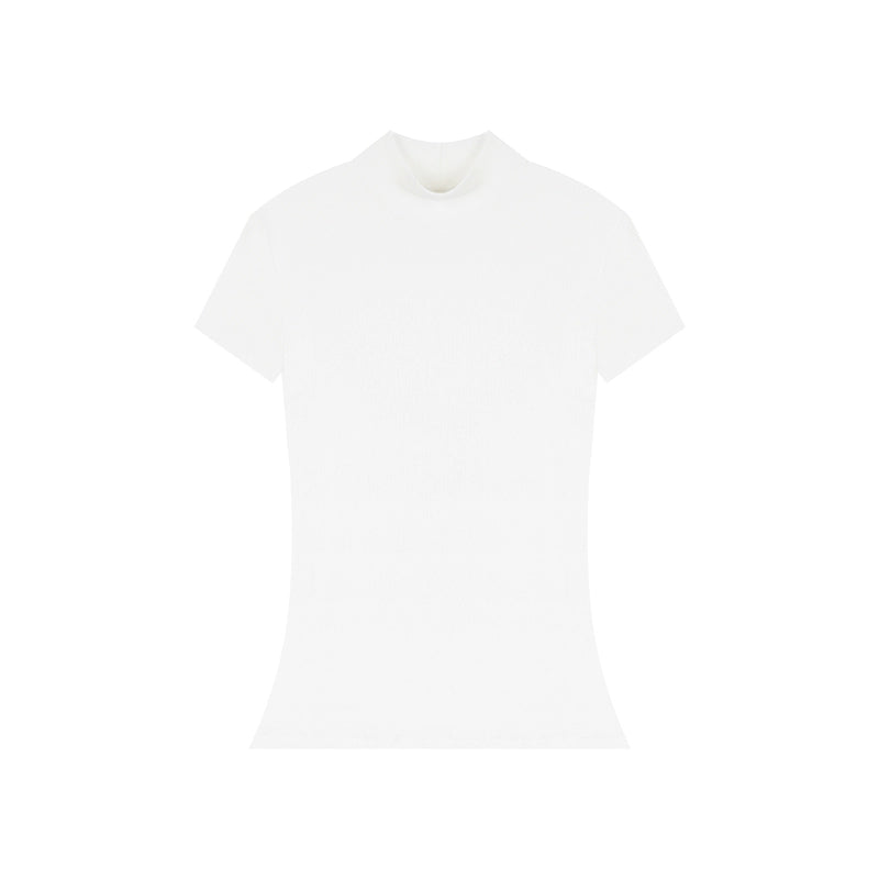 野生zerocircle 白黑灰色半高领正肩短袖t恤女夏修身显瘦针织上衣