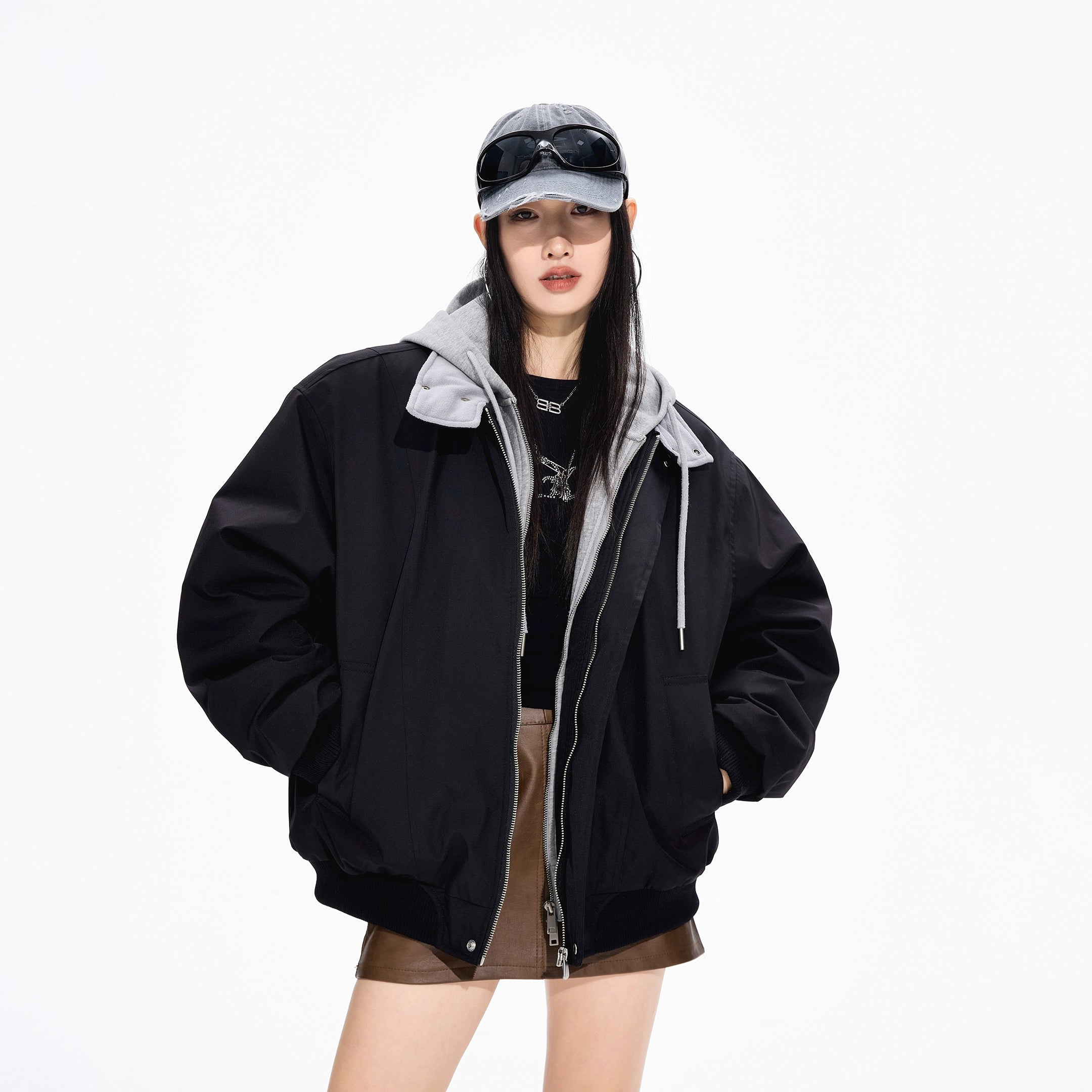 ICH MODE 美式复古撞色立领棉服女2025新款冬季运动开衫上衣外套