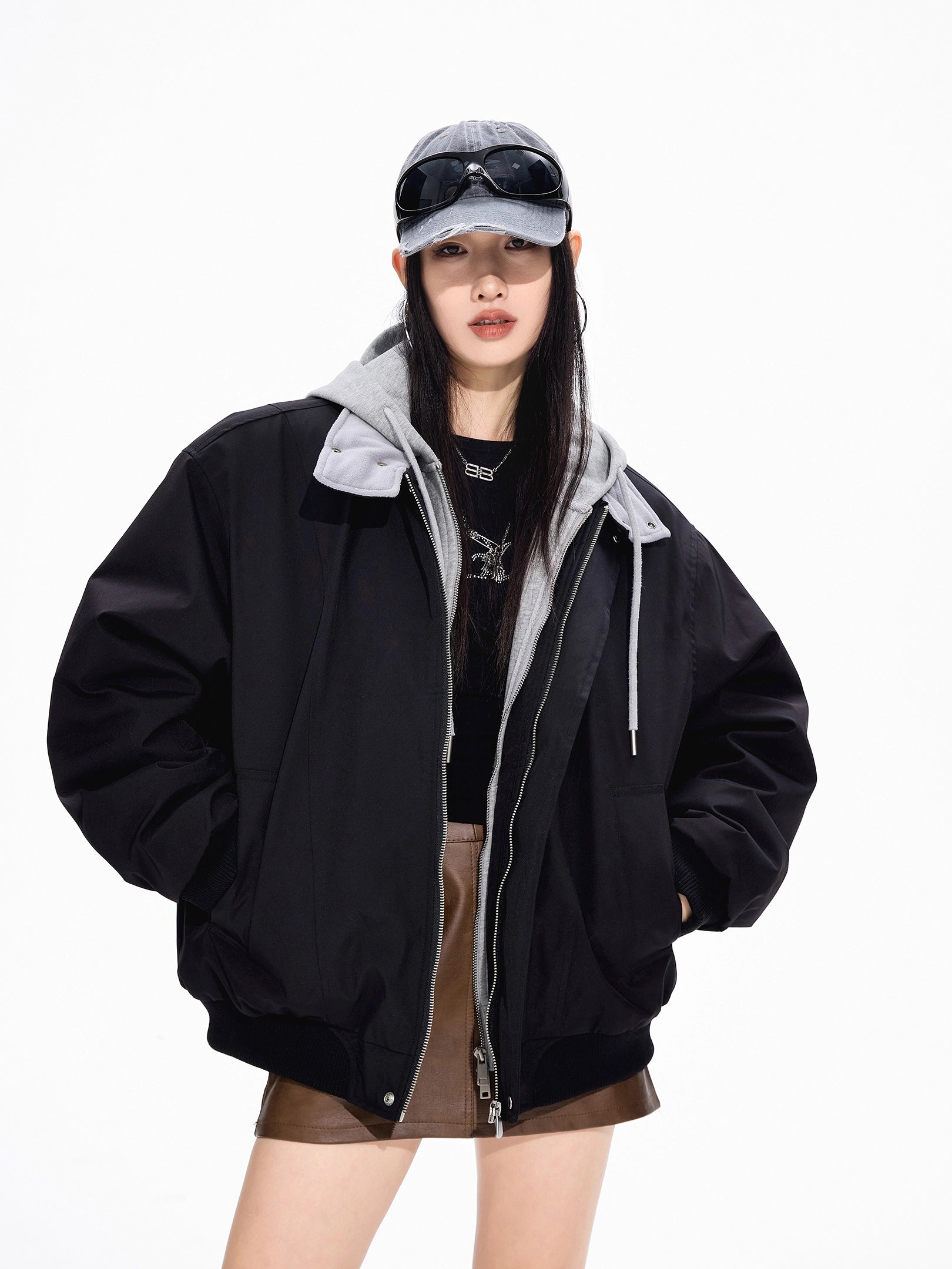 ICH MODE 美式复古撞色立领棉服女2025新款冬季运动开衫上衣外套