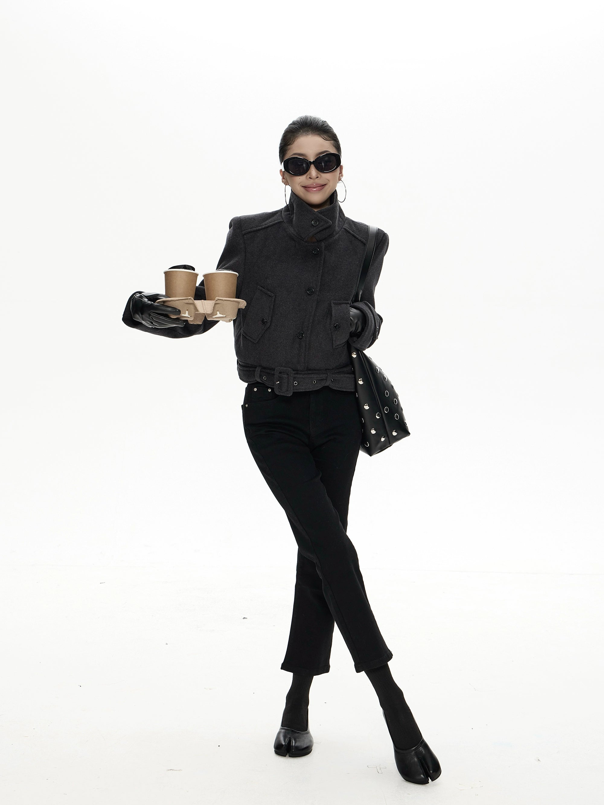 野生zero立领宽松毛呢外套女秋冬新款设计感小众加厚显瘦长袖上衣