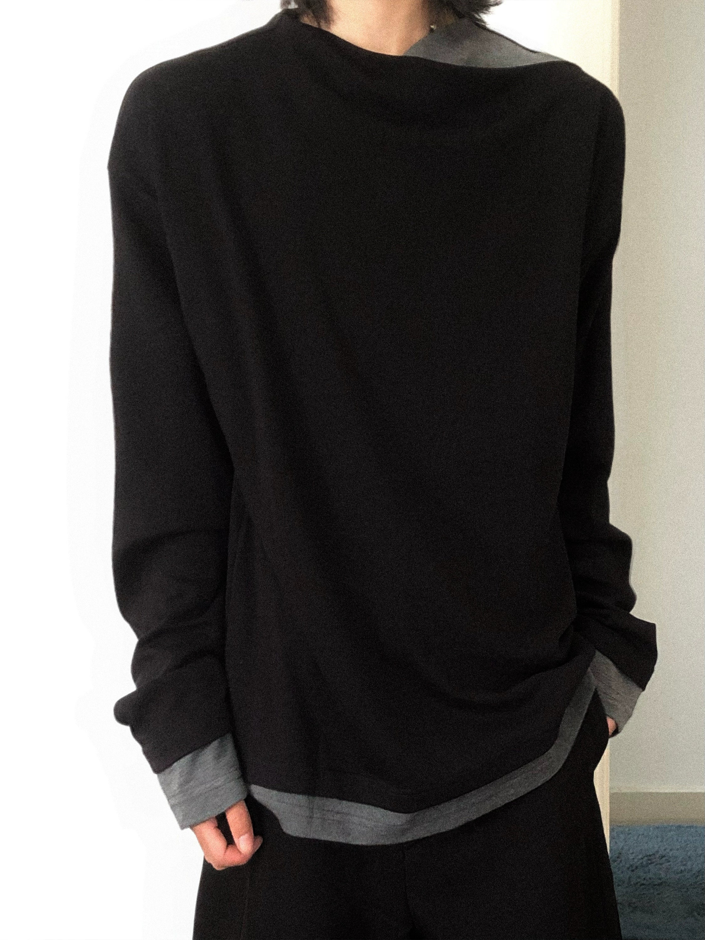 假两件棉氨柔软黑灰拼接斜领长袖打底通勤百搭TERRAINCOGNITA25AW