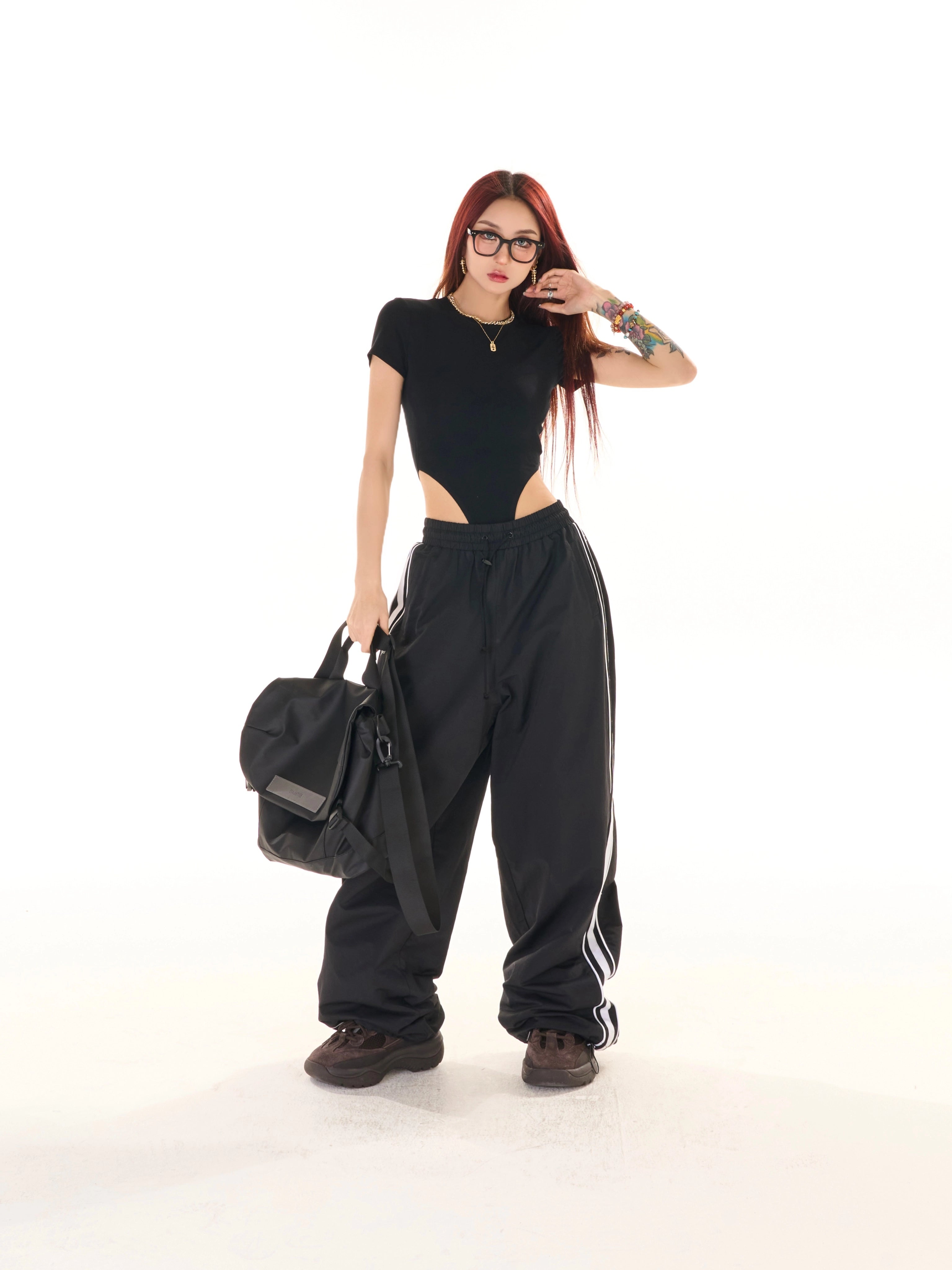 野生zerocircle黑色运动裤女春夏季美式直筒宽松休闲阔腿冲锋裤子