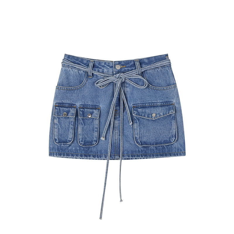 野生zerocircle 牛仔半身裙女秋设计感小众abg辣妹显瘦直筒短裙子