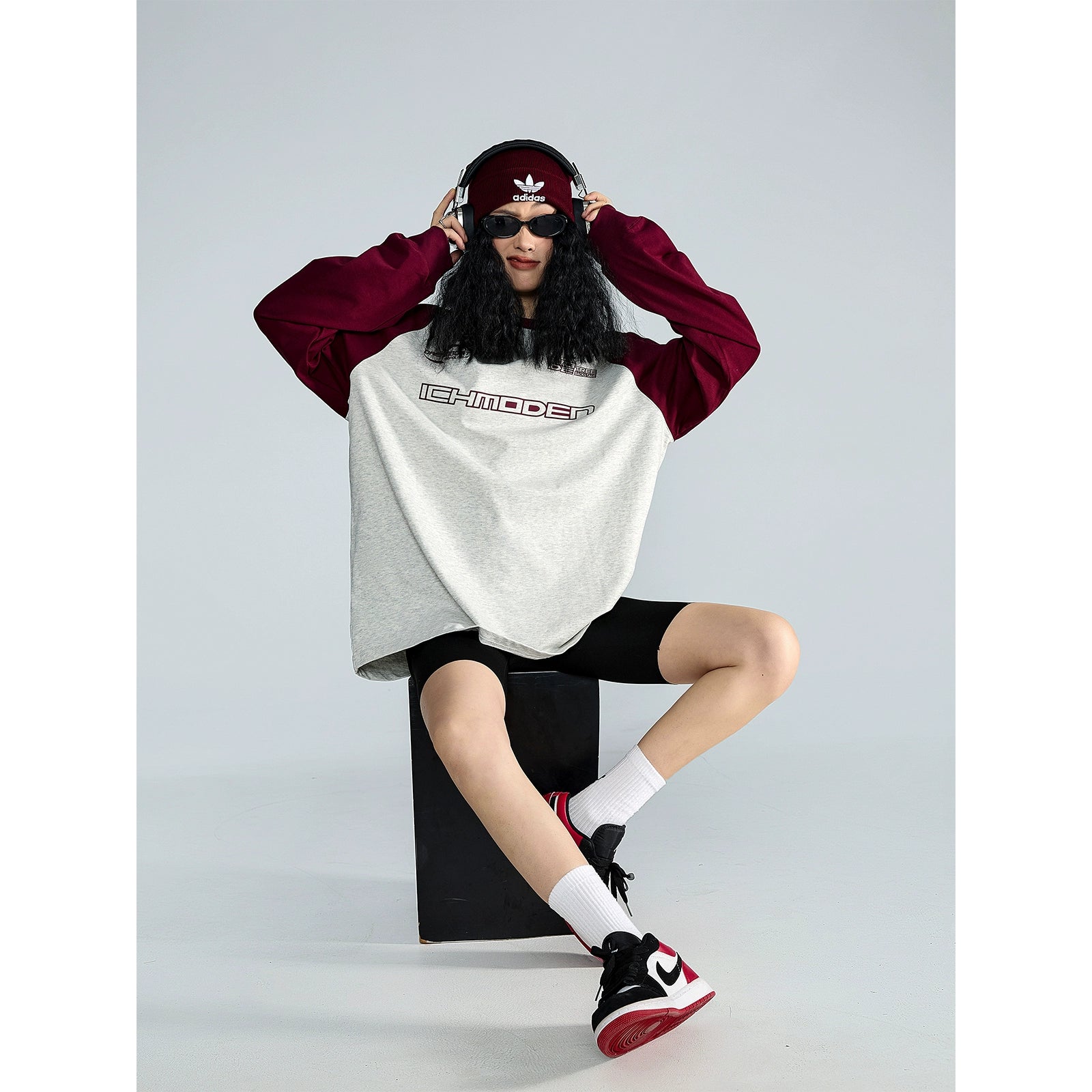 ICH MODE 美式复古圆领卫衣女2025新款秋宽松休闲百搭T恤上衣