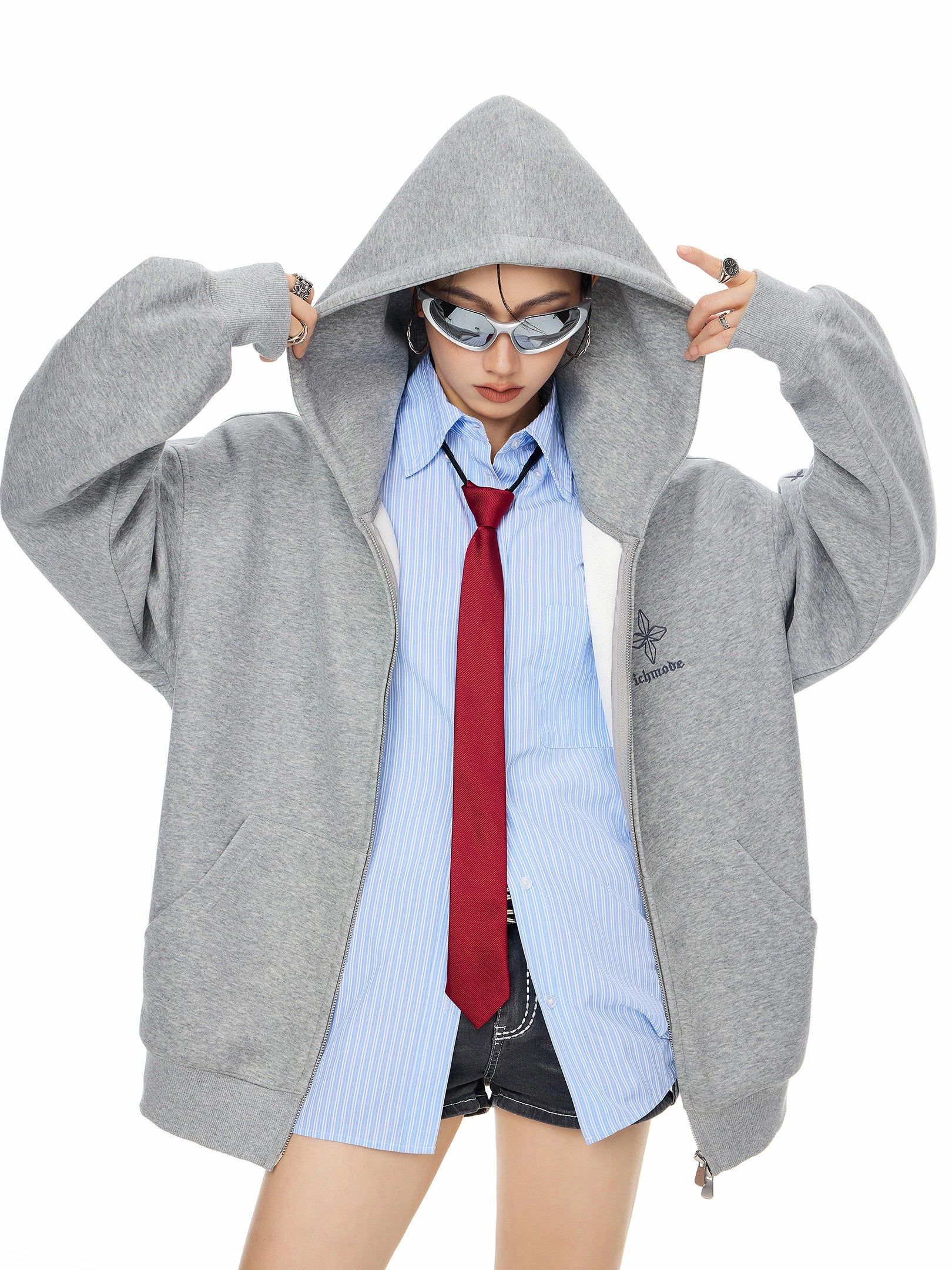 ICH MODE 美式哥特风十字架卫衣外套女秋冬新款宽松拉链开衫上衣